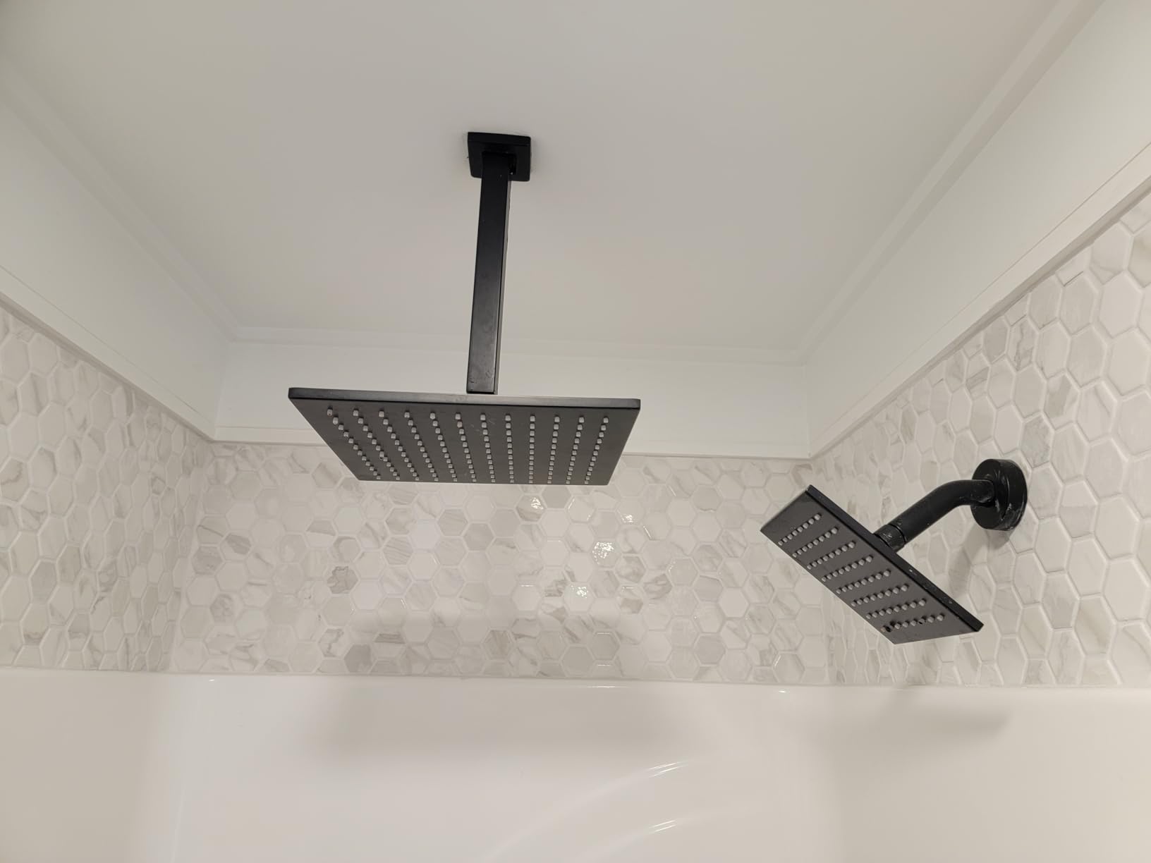 VANFOXLE Shower Faucet Set Matte Black Shower System, Push Button Diverter | 12 Inch Ceiling Mount Rain Head Increased Thick, 6 Inch Wall Mount Head, 2-in-1 Handheld Sprayer, Solid Brass Valve, Modern customer photo 2