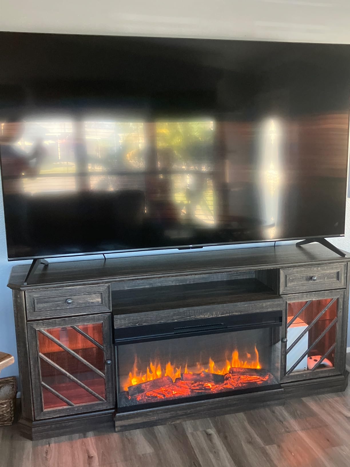 OKD 75 Inch 3-Sided Electric Fireplace TV Stand for TVs up to 85'', Modern Highboy Entertainment Center with 36