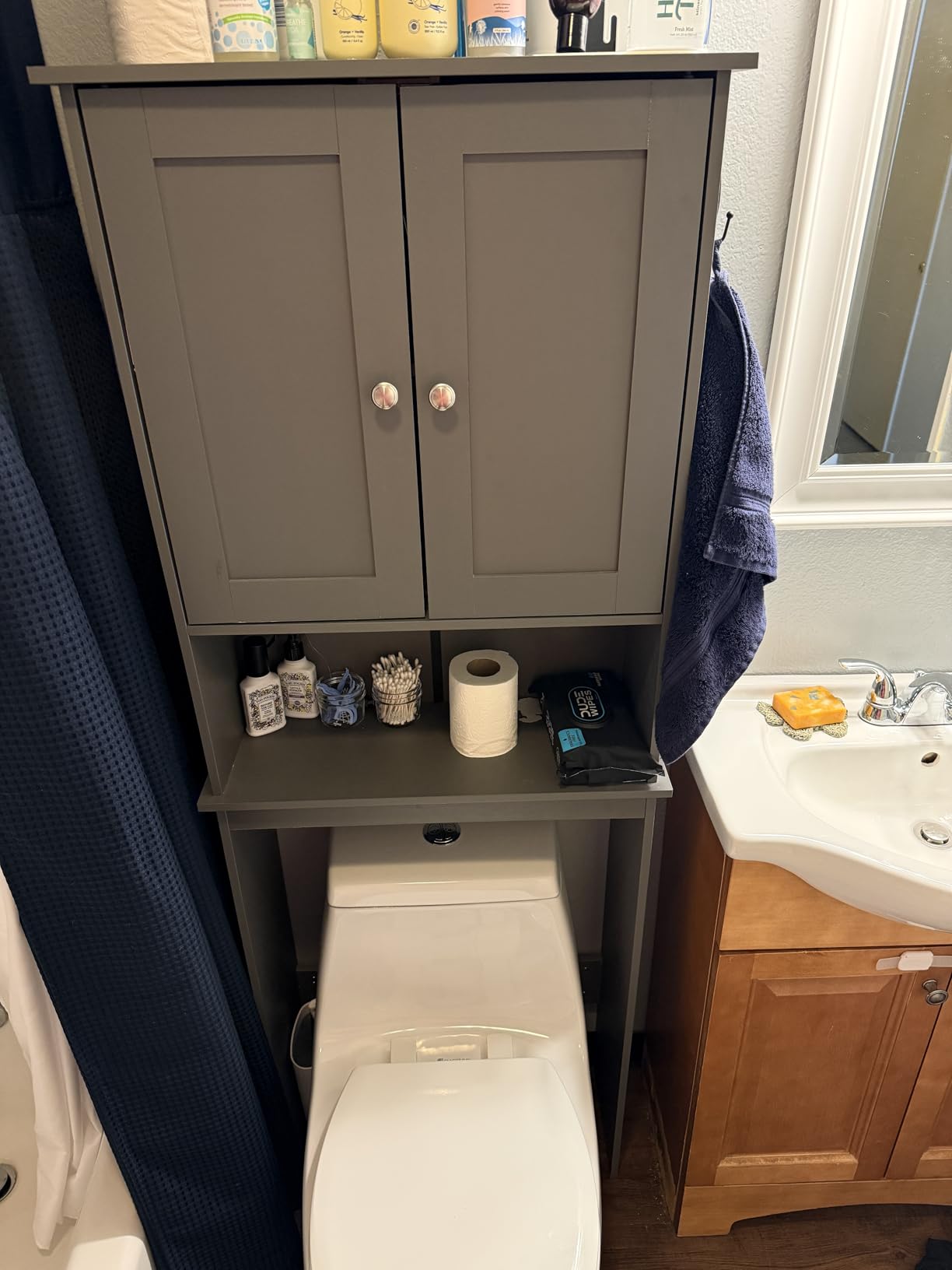 Shintenchi Over the Toilet Storage Cabinet, Bathroom Shelf Organizer with Anti-Tip Device Small Freestanding Space Saver with Adjustable Shelf, White customer photo 2