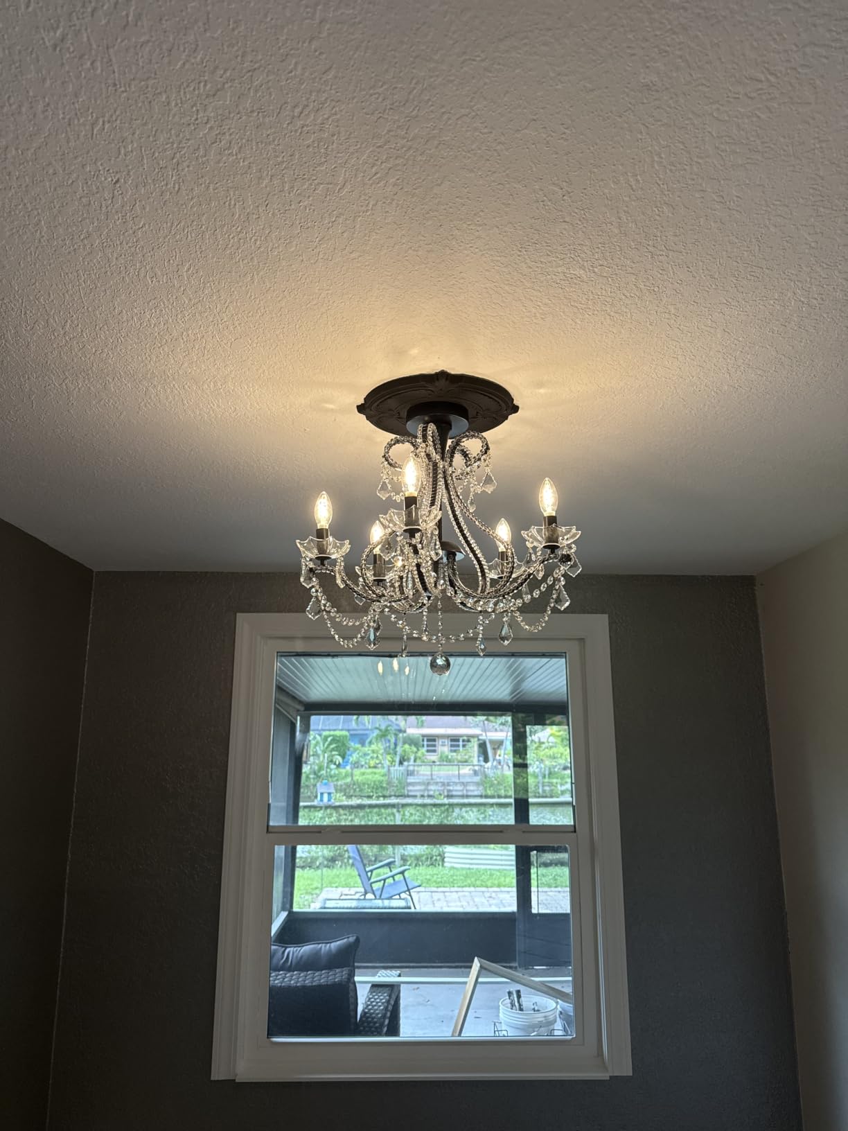 Piepooye 4 Lights Modern Crystal Chandelier Gold Round Semi Flush Mount Ceiling Light Fixture Farmhouse Chandelier for Dining Room Living Room Bedroom Hallway Entryway Kitchen customer photo 1