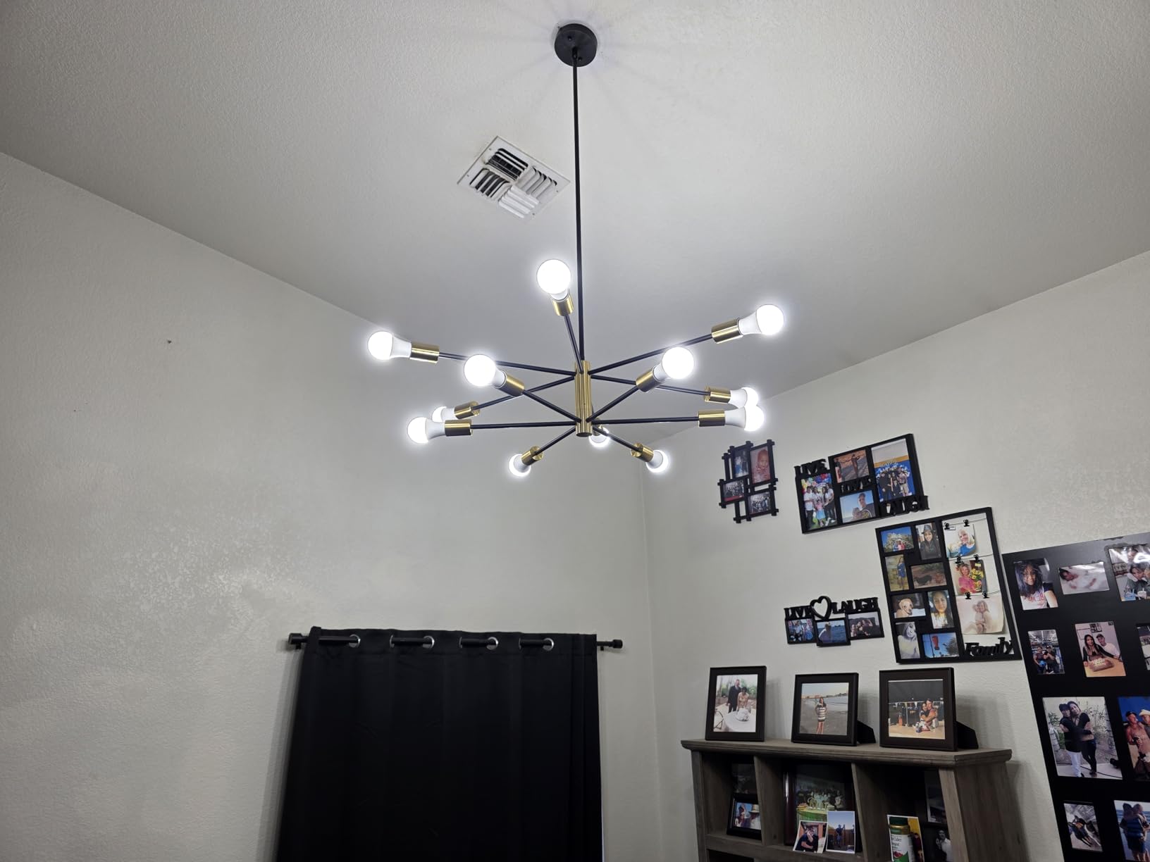 MQMQA Modern Chandelier Ceiling Light Fixture, Sputnik Chandeliers Mid Century Chandelier Over Table, Chandeliers for Dining Room Living Room, Black and Brushed Gold, 12-Light, 33-Inch customer photo 2