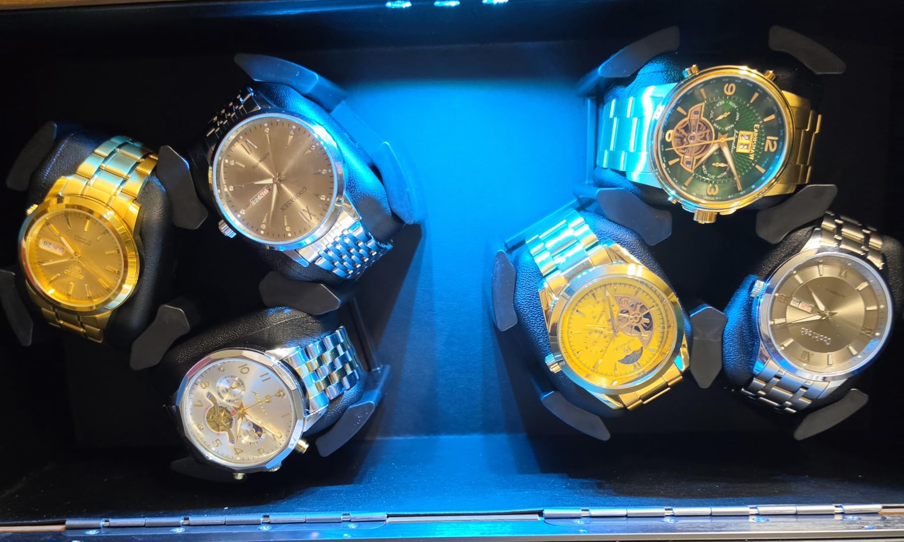 ANWBROAD Watch Winder for Automatic Watches, Watch Winder Box 6 with LED | Super Quiet Motor, Glass Lid, 4 Rotating Modes Automatic Watches Winder box, Wooden Watch Shaker with Type-C Adapter UJWW003A customer photo 1