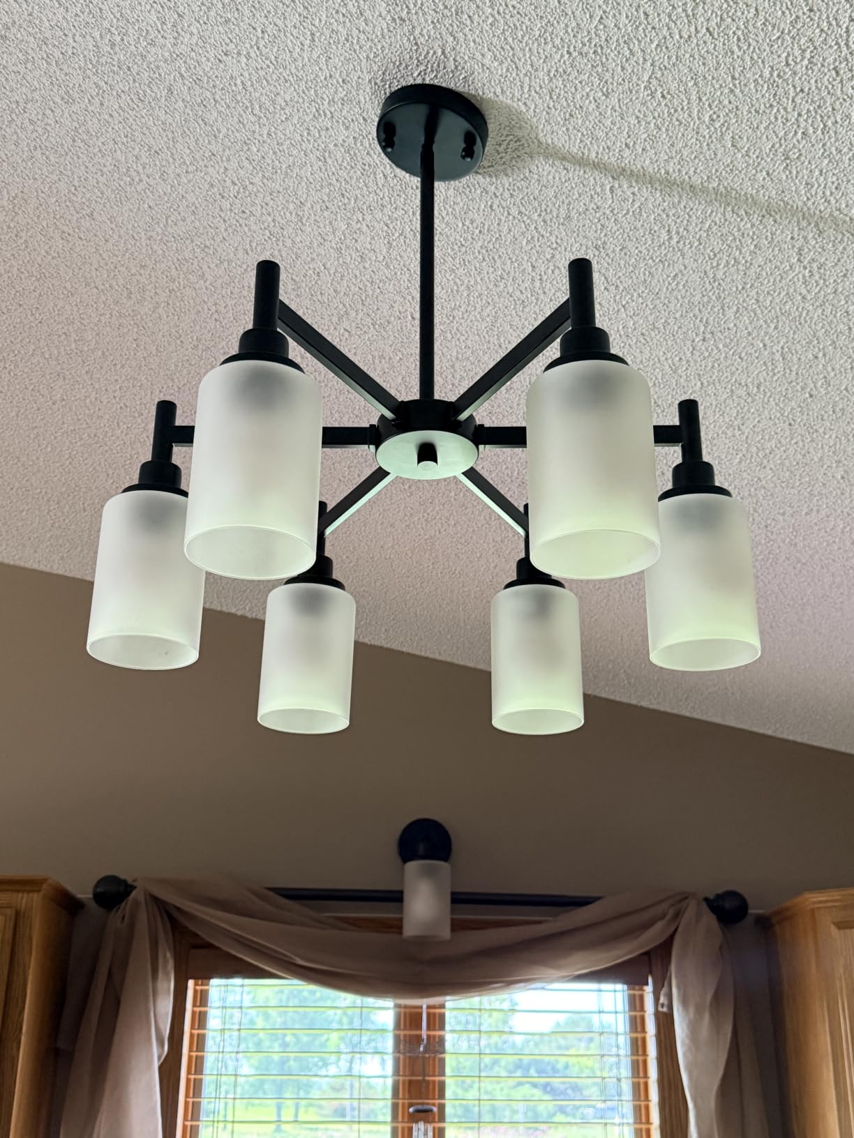 LIGHTDAMY 6-Light Black Farmhouse Chandeliers for Dining Room Light Fixture | Industrial Hanging Lighting Over Table with Clear Glass Shade for Living Room Kitchen Island Bathroom Entryway Bedroom customer photo 2