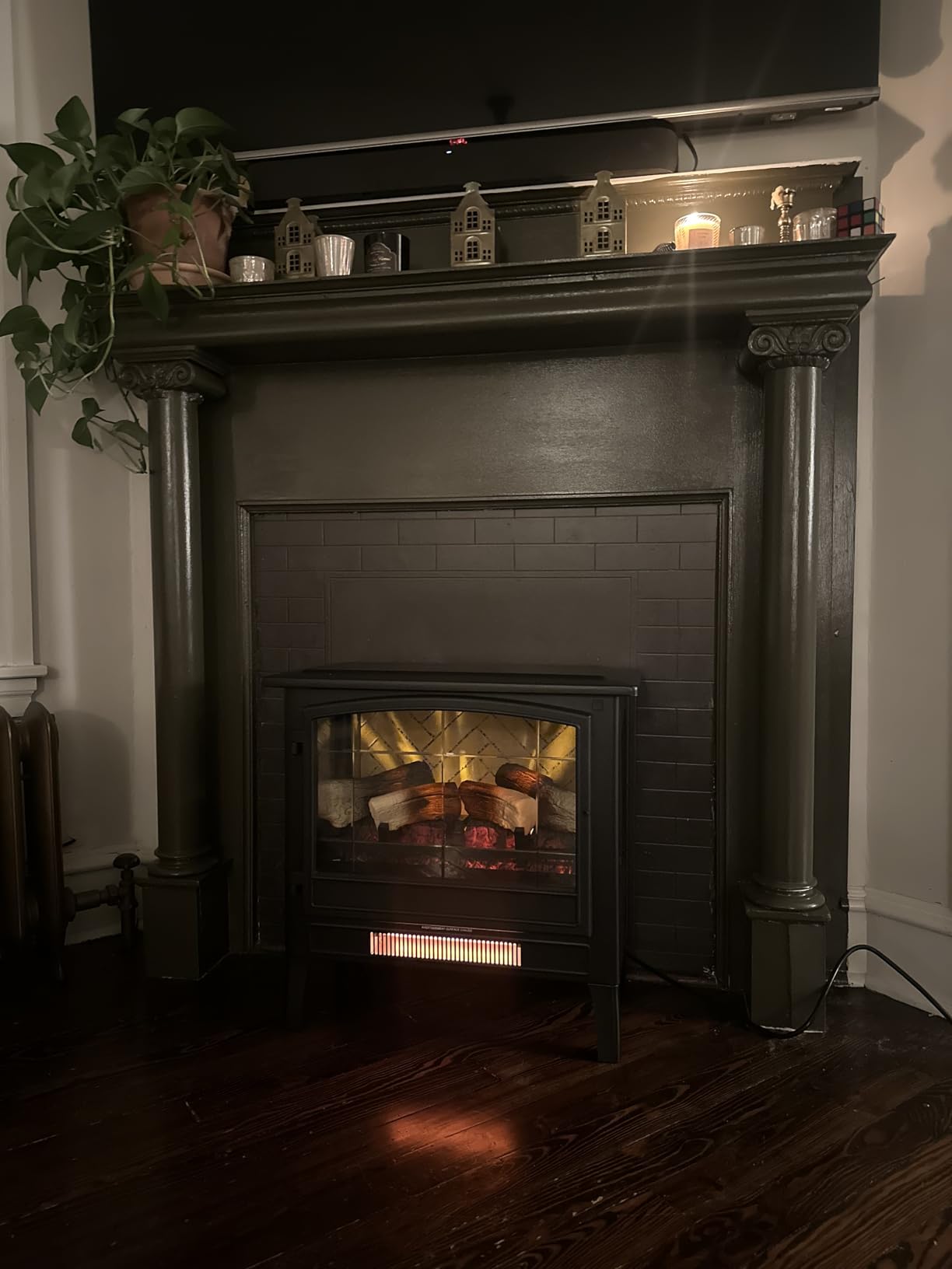 Country Living Infrared Freestanding Electric Fireplace Stove Heater in Bronze | Multiple Flame Colors, Metal Design with Faux Wooden Logs | Alexa/WiFi Enabled - Remote Included customer photo 1