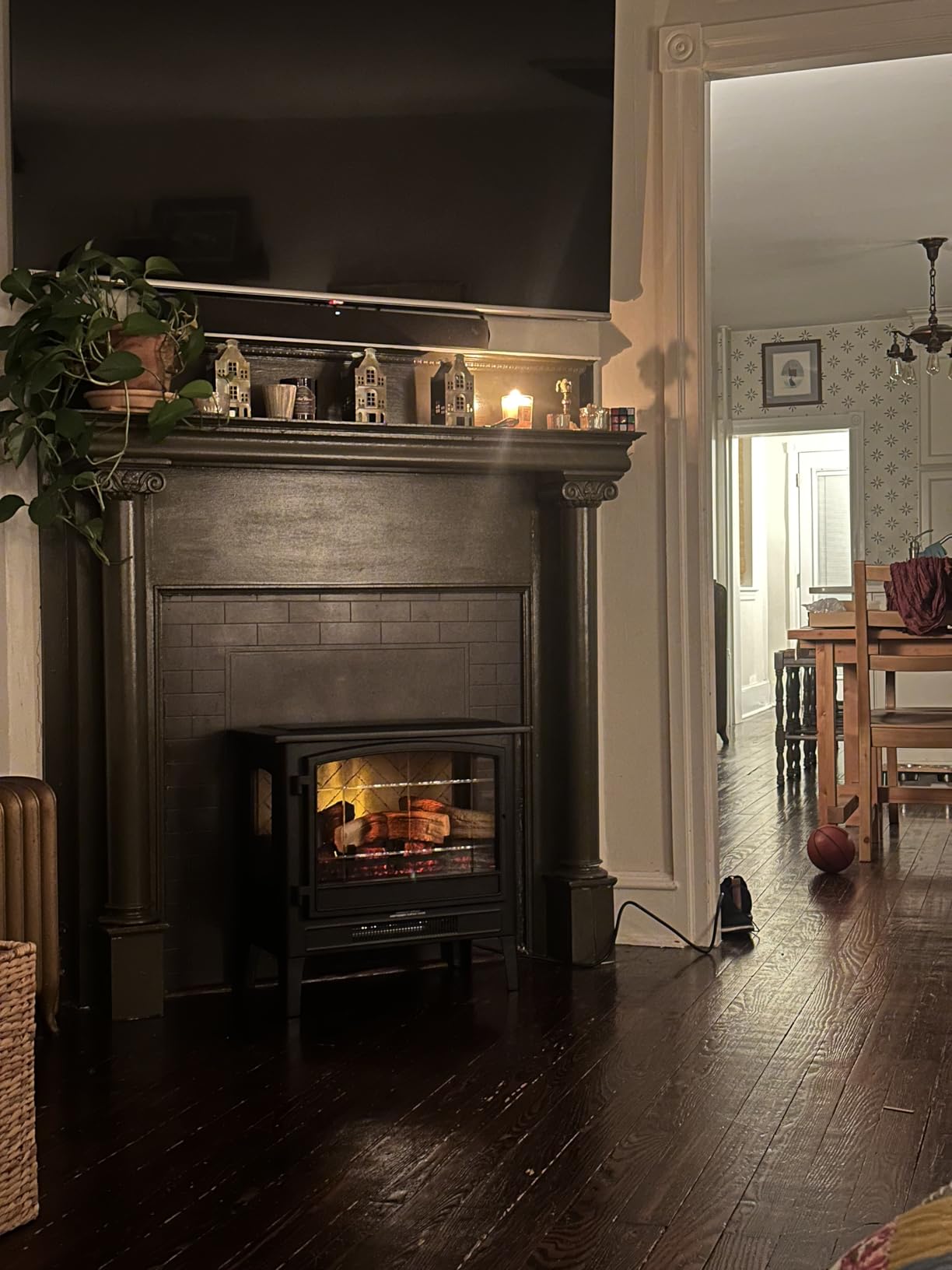 Country Living Infrared Freestanding Electric Fireplace Stove Heater in Bronze | Multiple Flame Colors, Metal Design with Faux Wooden Logs | Alexa/WiFi Enabled - Remote Included customer photo 2
