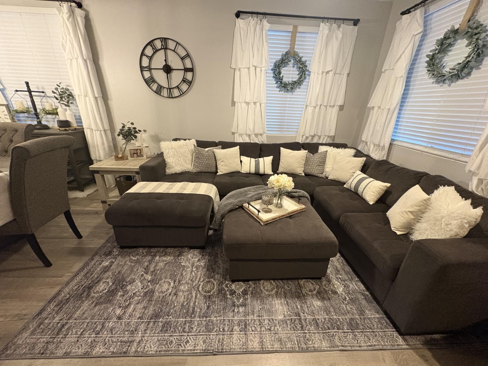 Rugxara Area Rugs 5x7 for Living Room Bedroom, Grey Washable Rug, Vintage Retro Boho Rug, Non Slip & Low Pile Faux Wool Thin Carpet for Indoor Dining Room, Dorm and Kids Room(Taupe/Grey 5x7ft) customer photo 2