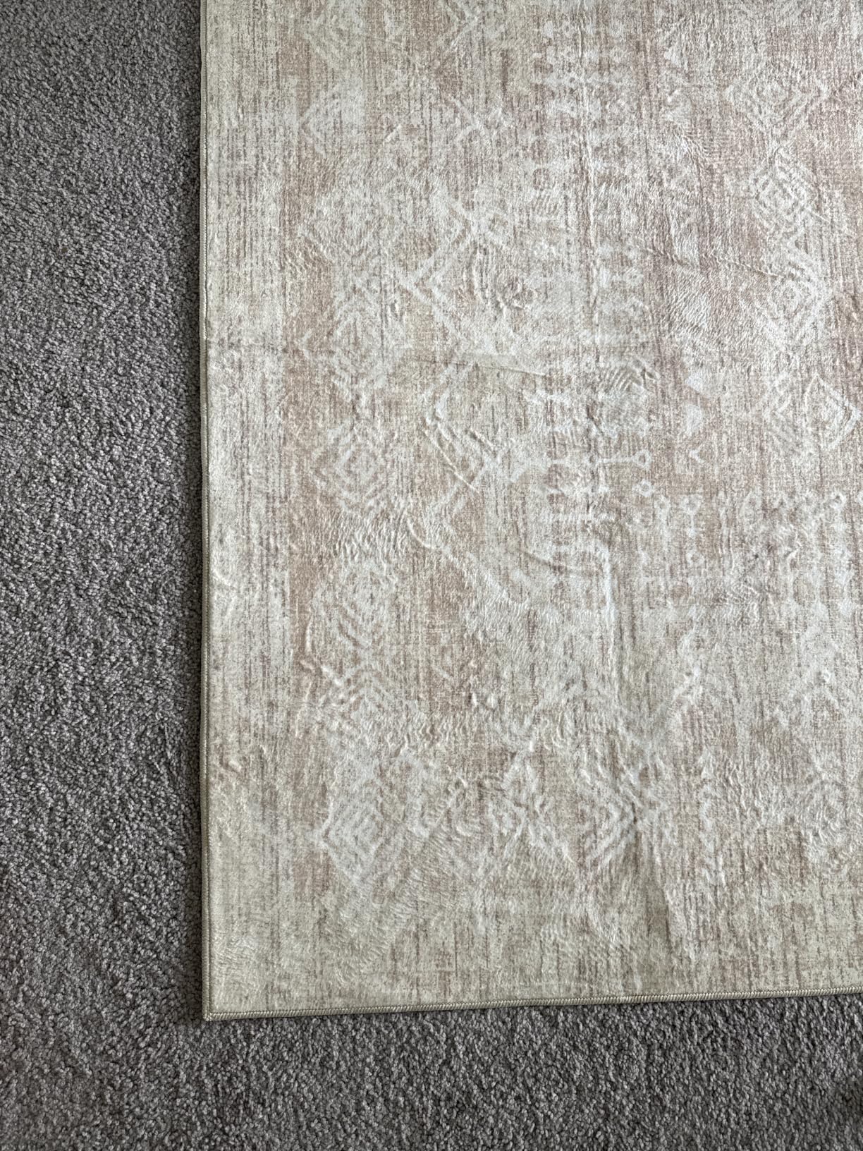 Living Room Rugs 8x10: Washable Moroccan Geometric Boho Rug Farmhouse Non Slip Stain Resistant Large Rug Low Pile Soft Carpet for Bedroom Dining Room Children Room (Beige,8'x10') customer photo 1