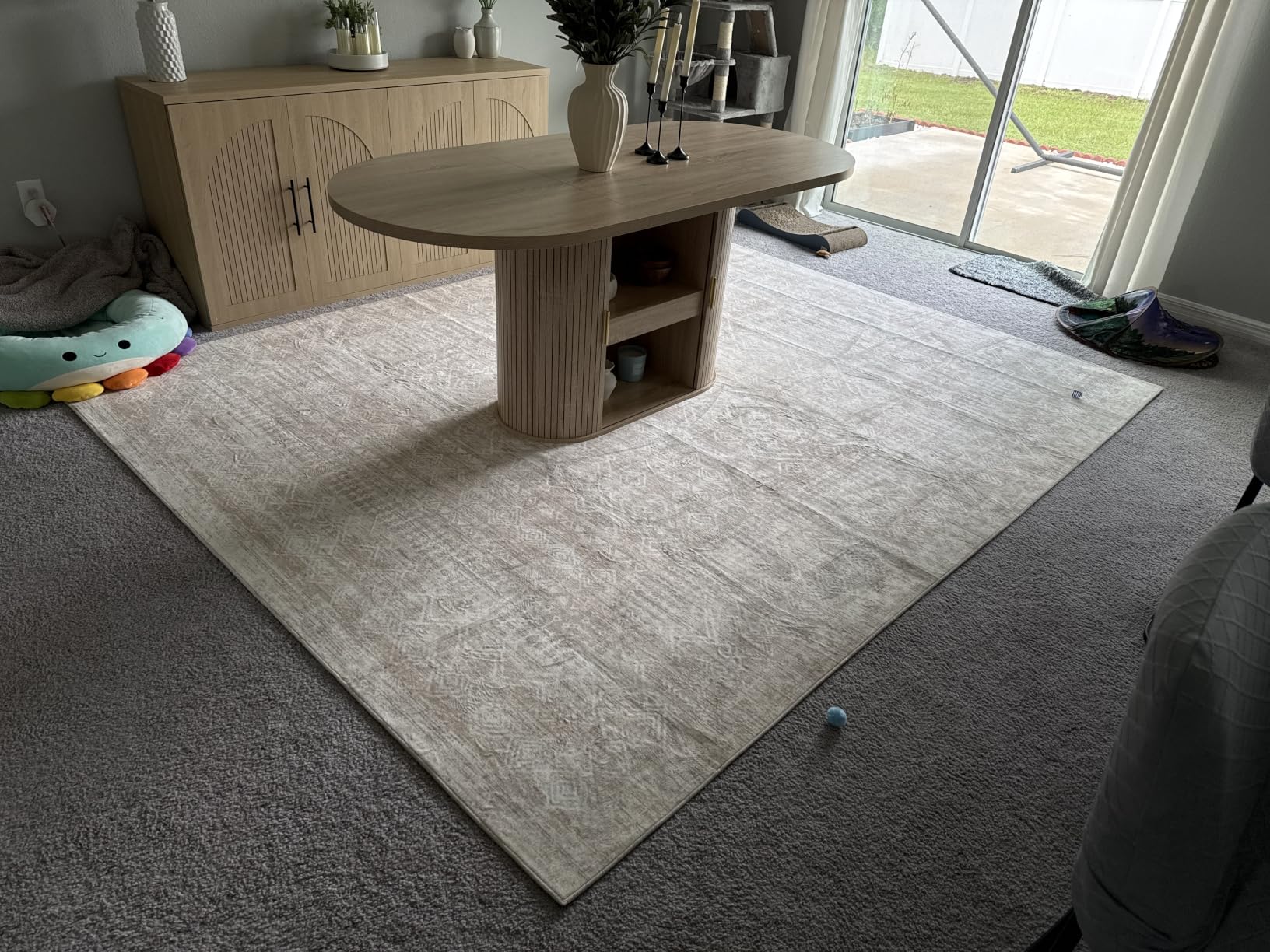 Living Room Rugs 8x10: Washable Moroccan Geometric Boho Rug Farmhouse Non Slip Stain Resistant Large Rug Low Pile Soft Carpet for Bedroom Dining Room Children Room (Beige,8'x10') customer photo 2