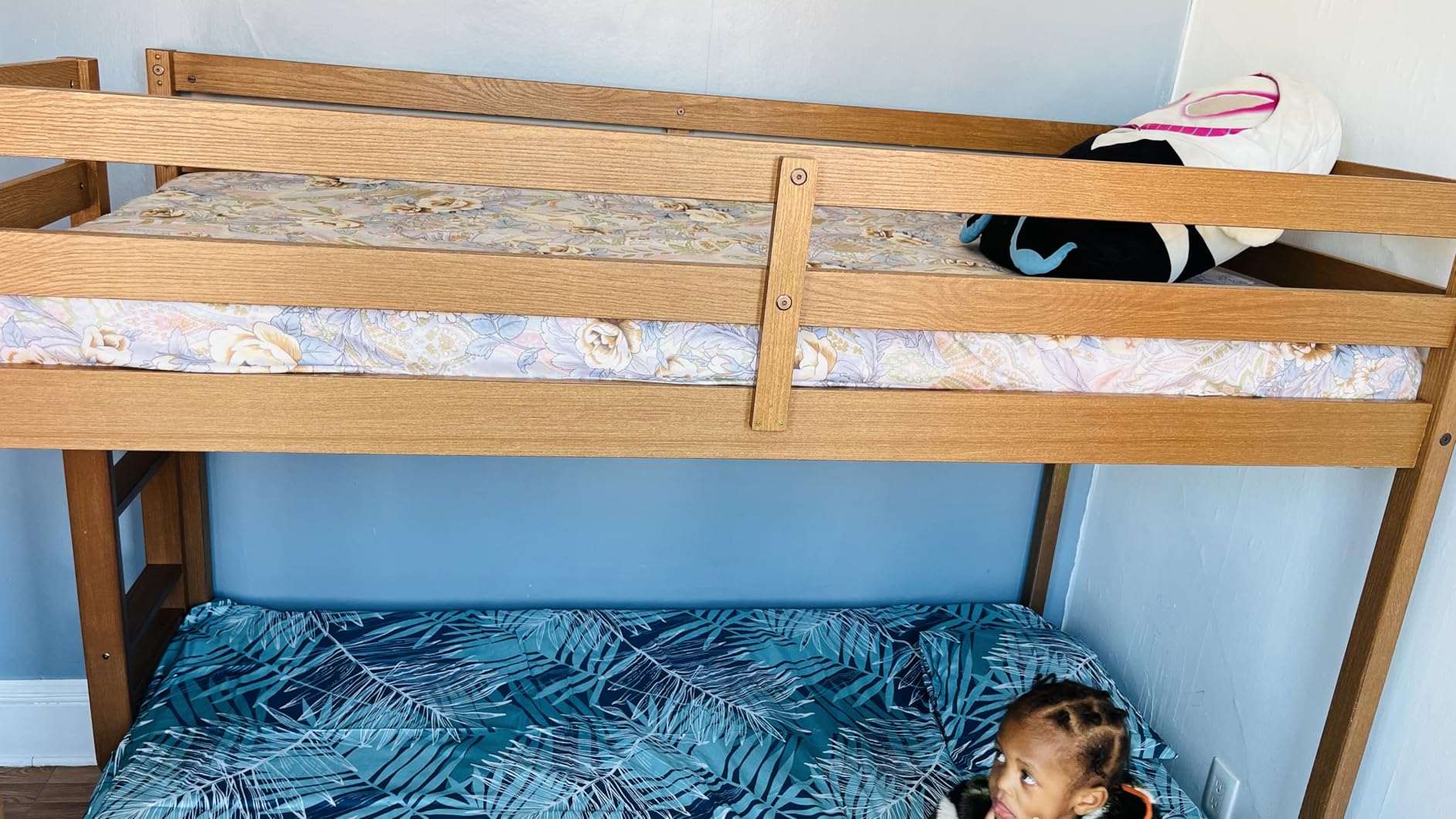Grain & Grove Bear Twin Over Twin Bunk Bed, Sturdy Bunk Bed Frame for Kids, Plywood Bunk with Ladder, Guardrail, and Slats, No Box Spring Required, Brushed White customer photo 1
