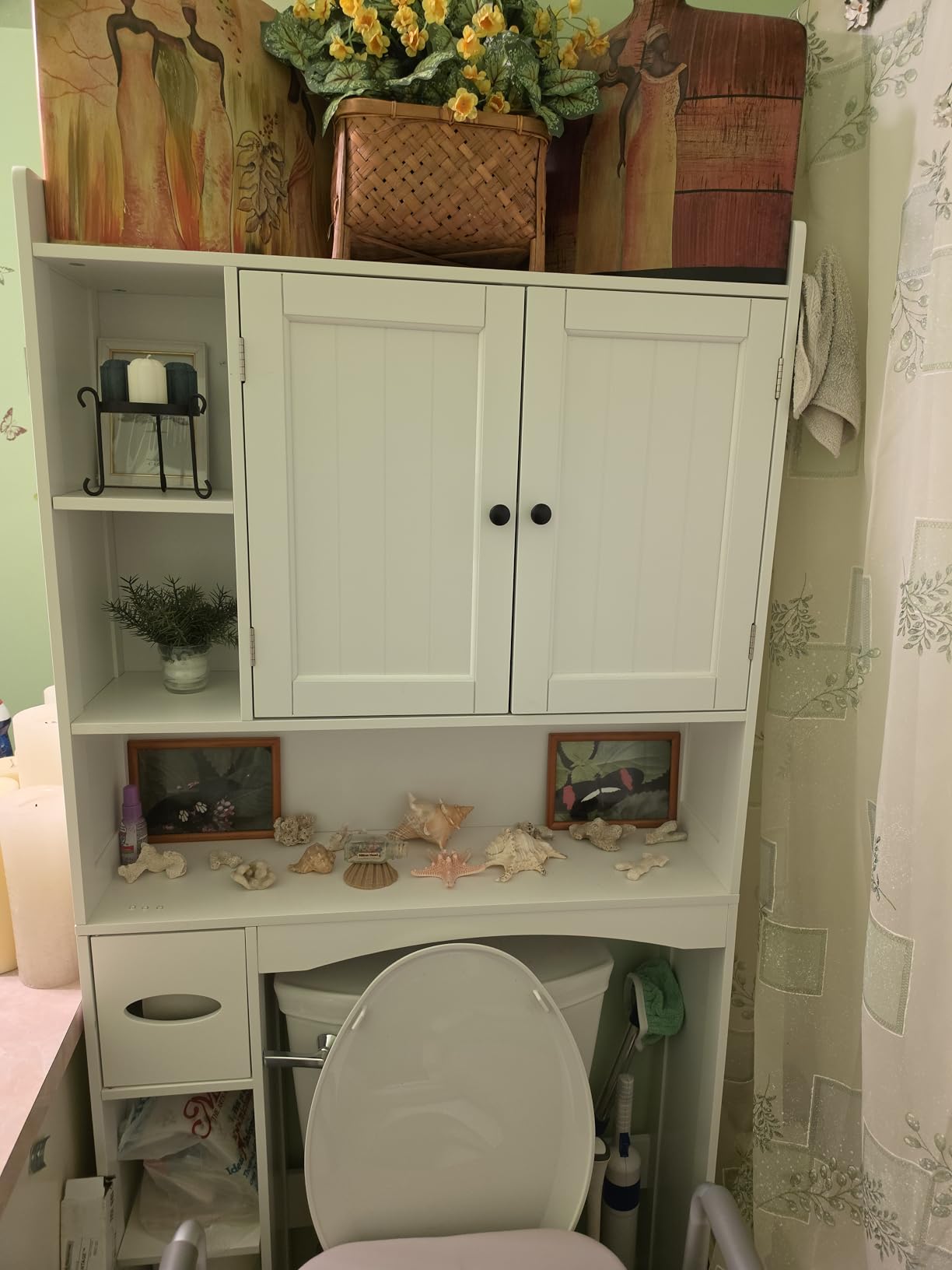 Gizoon 66''H Over The Toilet Storage Cabinet, with Ample Storage Space | Over Toilet Bathroom Organizer, with 2 Doors for Storage, Adjustable Shelf, 2 Hooks, Paper Holder, for Bathroom, Laundry customer photo 1
