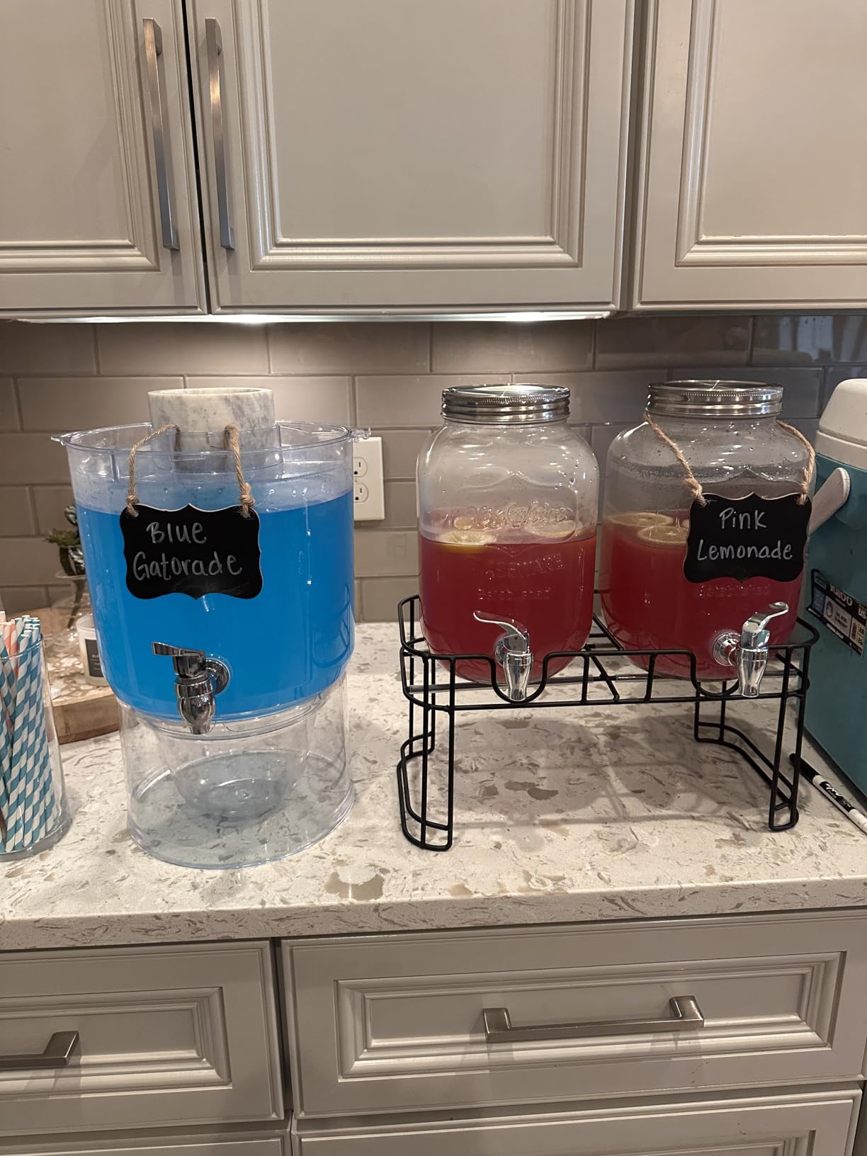2 Pack 1 Gallon Glass Drink Dispensers,Beverage Jars with Stand | Leak-Proof Spigot, Ice Cylinder & Chalkboard Labels - Perfect for Lemonade, Iced Tea, and Party Drinks customer photo 1