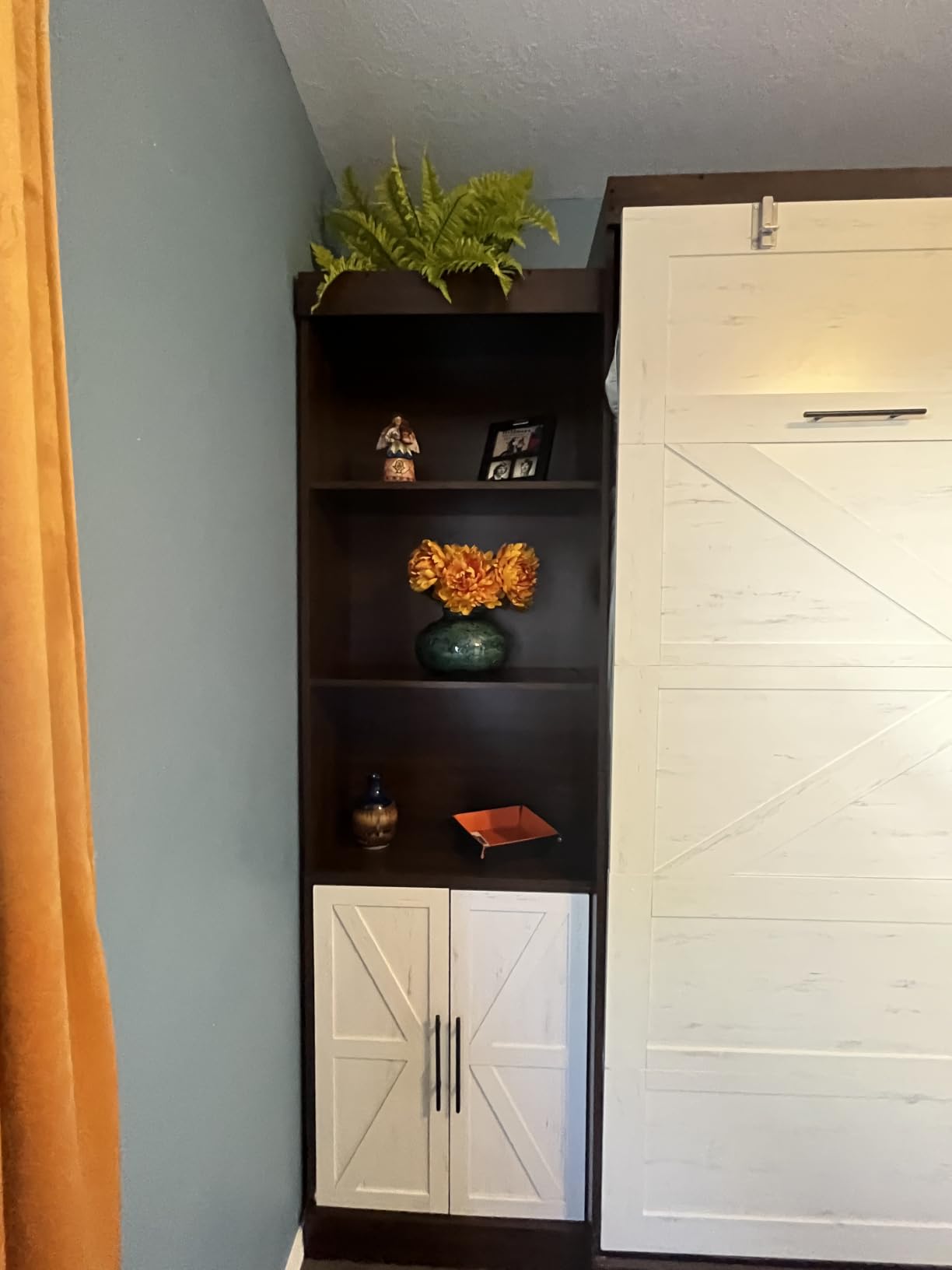 Hlivelood Queen Size Murphy Bed with 2 LED Lights, Farmhouse Wood Hidden Foldable Wall Bed Frame w/Gas Struts, Rustic White customer photo 2