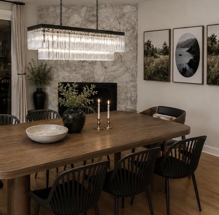 Weesalife Black Crystal Chandeliers for Dining Room, 9-Lights L28 Inch, Modern Rectangle Chandeliers for Dining Room Light Fixtures Over Table, Kitchen Island Bar, Adjustable Height, E12 Base customer photo 1