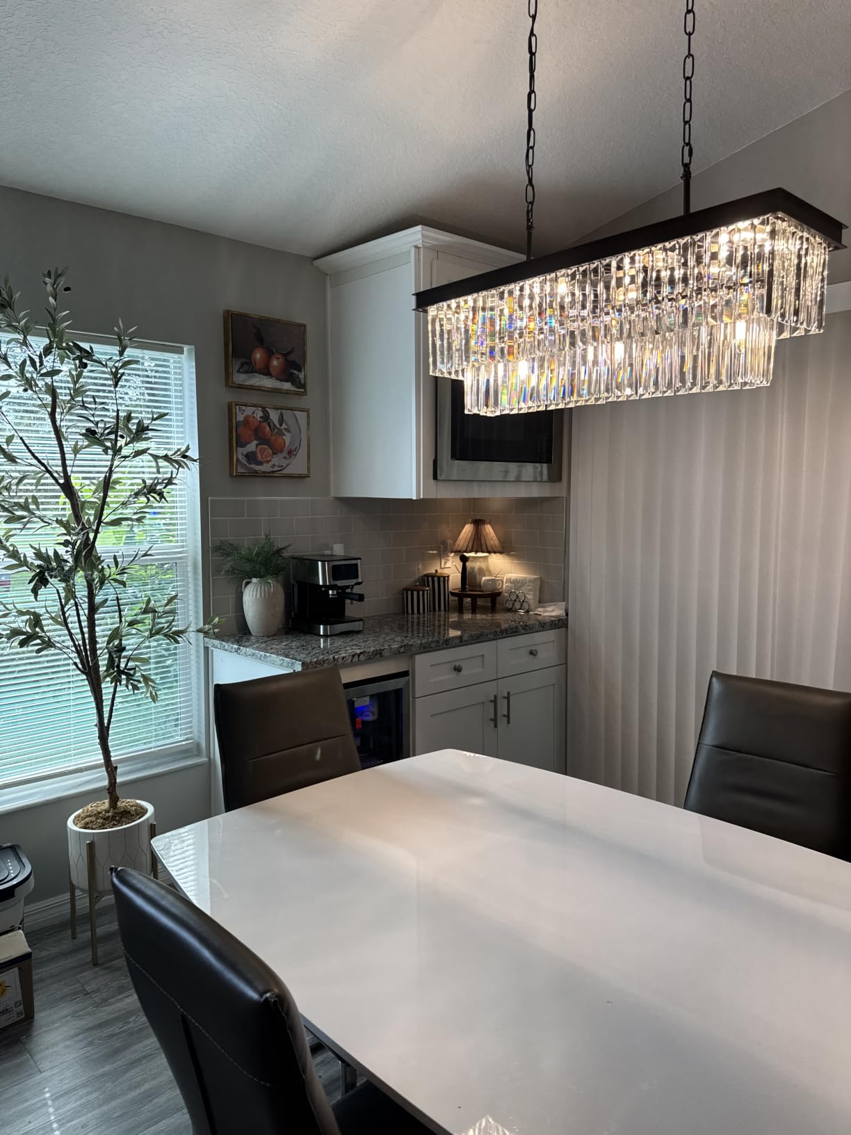 Weesalife Black Crystal Chandeliers for Dining Room, 9-Lights L28 Inch, Modern Rectangle Chandeliers for Dining Room Light Fixtures Over Table, Kitchen Island Bar, Adjustable Height, E12 Base customer photo 2