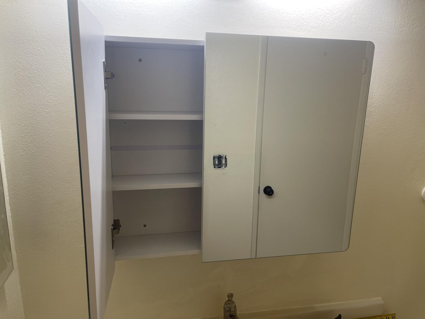 Medicine Cabinet Mirror with 2 Adjustable Shelves, Bathroom Mirror with Storage, Recessed or Wall Mount Bathroom Cabinet, Wood Bathroom Wall Cabinet, White, 23.6'' x 17.7'' customer photo 1