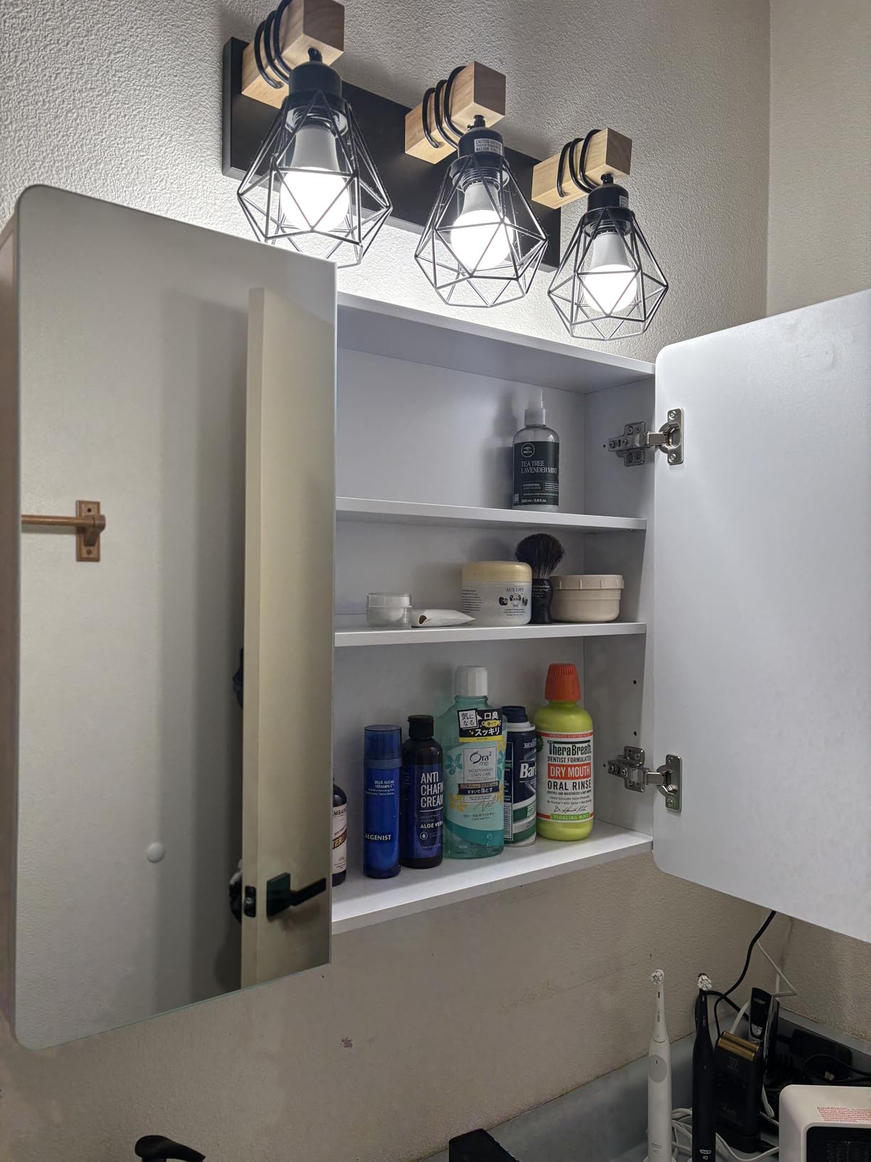 Medicine Cabinet Mirror with 2 Adjustable Shelves, Bathroom Mirror with Storage, Recessed or Wall Mount Bathroom Cabinet, Wood Bathroom Wall Cabinet, White, 23.6'' x 17.7'' customer photo 2