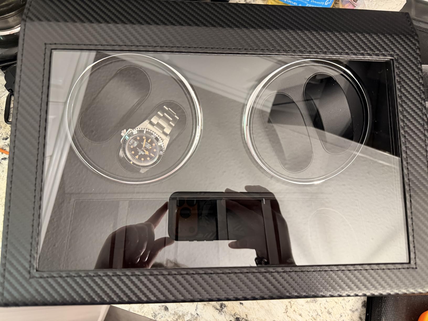 ANWBROAD Watch Winders for Automatic Watches, 4 Watch Winder | Automatic Watch Winder with 4 Watches Rotator and 6 Extra Storages,Japanese Quiet Motor,Carbon Fiber Watch Winders,UJWW012C customer photo 1