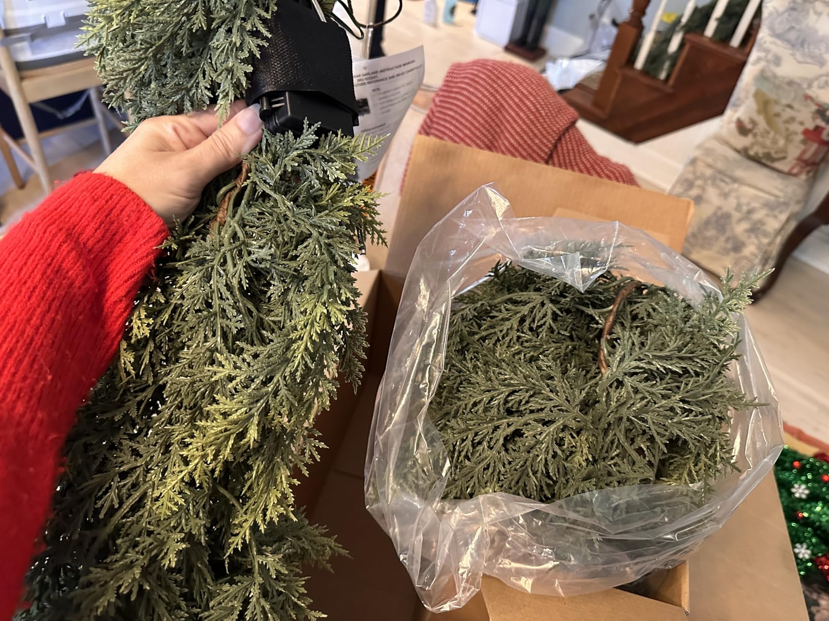 1 Pcs 6 ft Artificial Christmas Cedar Garland - Dual Green Realistic Cedar Pine Needles Garland Decoration for Table, Mantel, Wall - Home Winter Holiday Party Decor customer photo 1