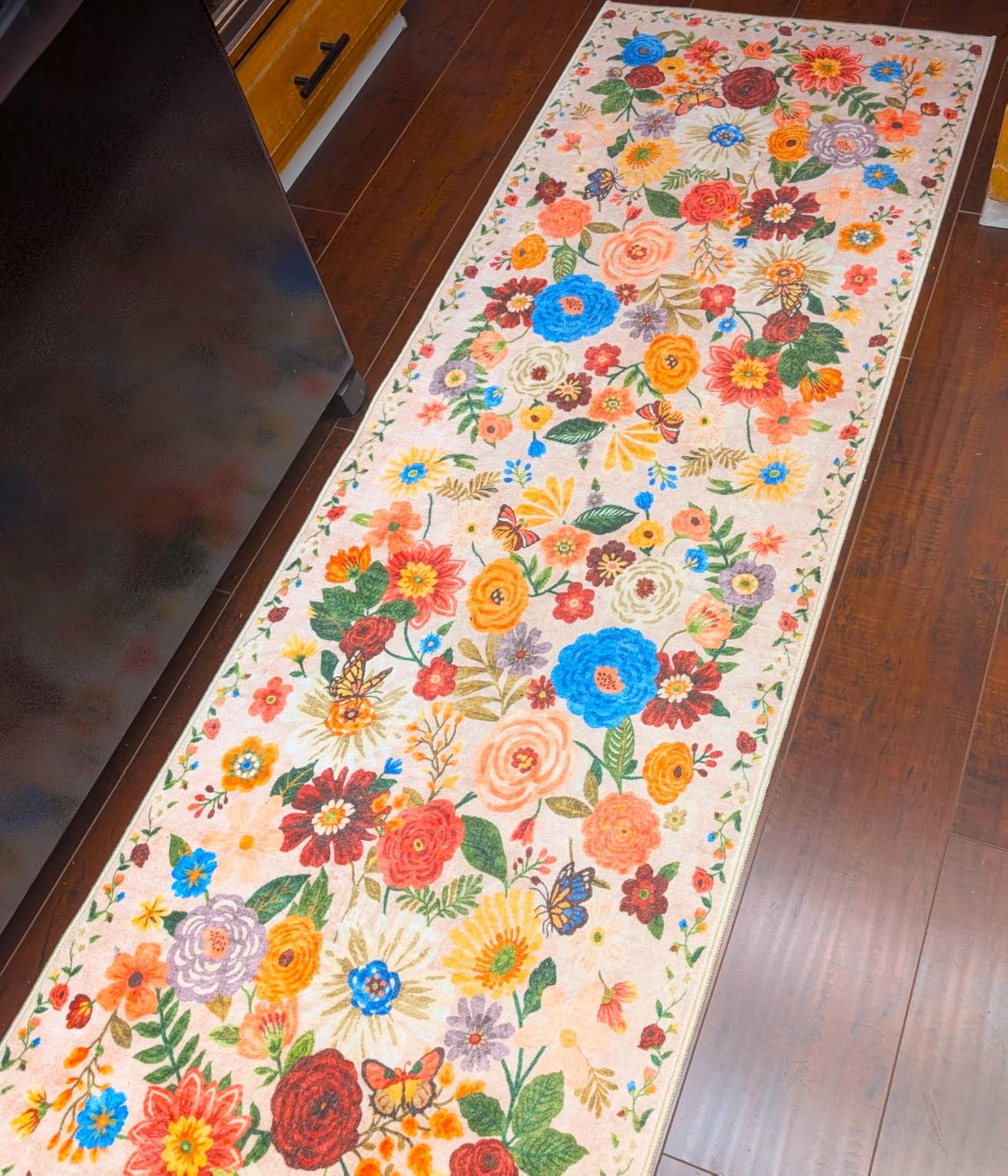 Beige Floral Hallway Runner Rug 2 x 6 for Bedroom Kitchen | Rubber Backing; Non Slip; Soft; Machine Washable; Soft Floral Carpet Runner for Hallways, Livingroom, Laundry, Bedroom, Bathroom customer photo 1