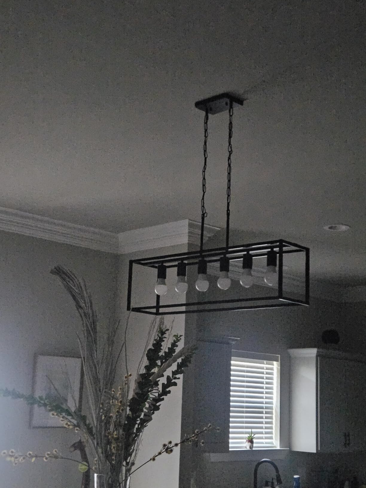6 Light Black Chandeliers for Dining Room, Adjustable Height Linear Chandelier Kitchen Light Fixture, Modern Farmhouse Chandelier Rectangle Island Light for Kitchen Hanging Light Fixtures customer photo 2