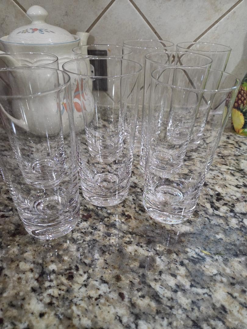 Drinking Water Glass Cups Set, Crystal Clear Ribbed Glass Set of 8, 17oz & 12oz | Unique Design Vintage Cocktail Glass, Tall Glass Cups Ideal for Ice Coffee Cup, Whiskey, Mixed Drinkware customer photo 1