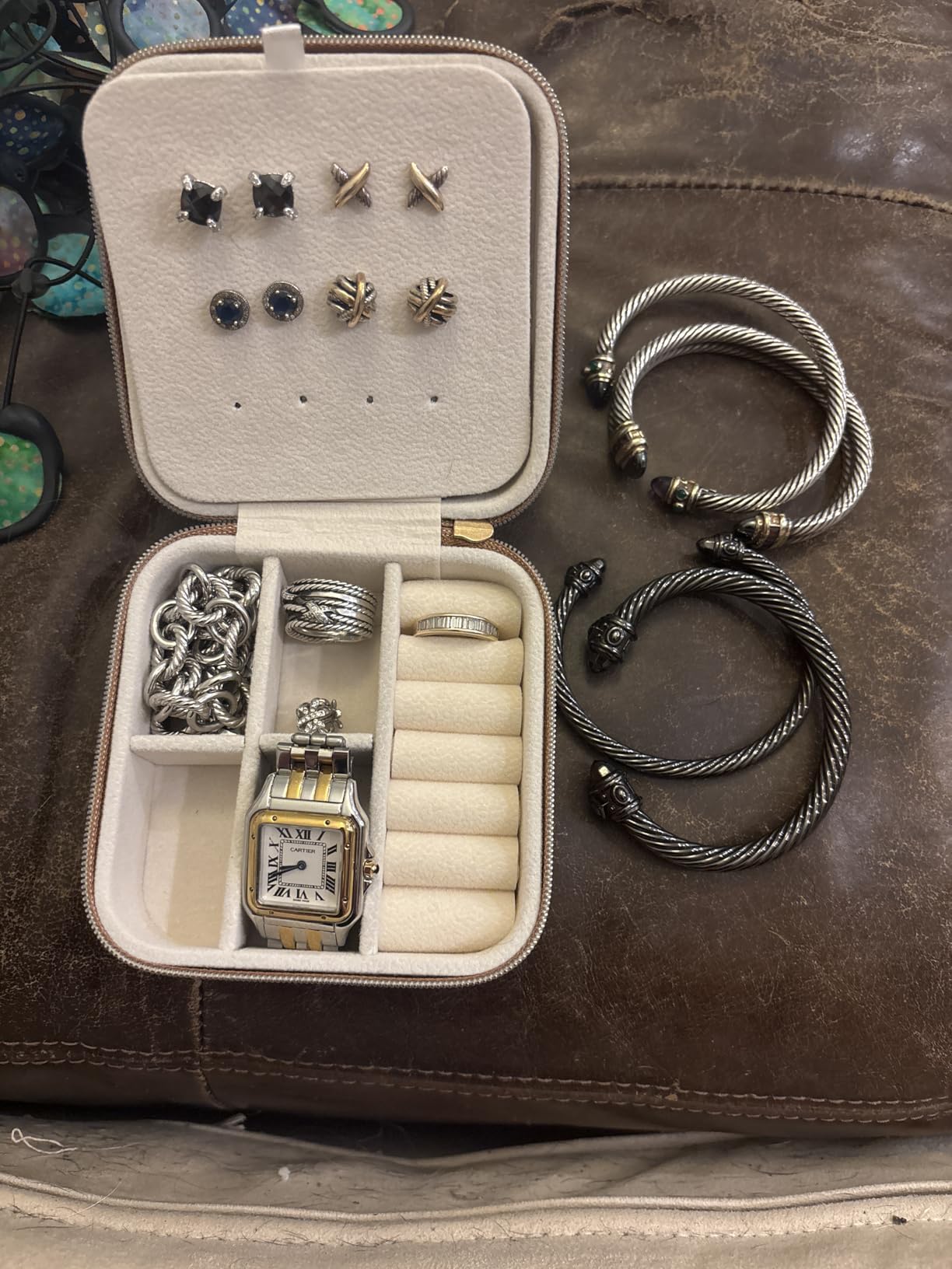 Travel Jewelry Box, PU Leather Organizer for Women Girls, Portable Case | Double Layer Structure with Earring Board, Ring Slots and Necklace Hooks, Keeps Accessories Neat for Trips and Daily Use customer photo 1