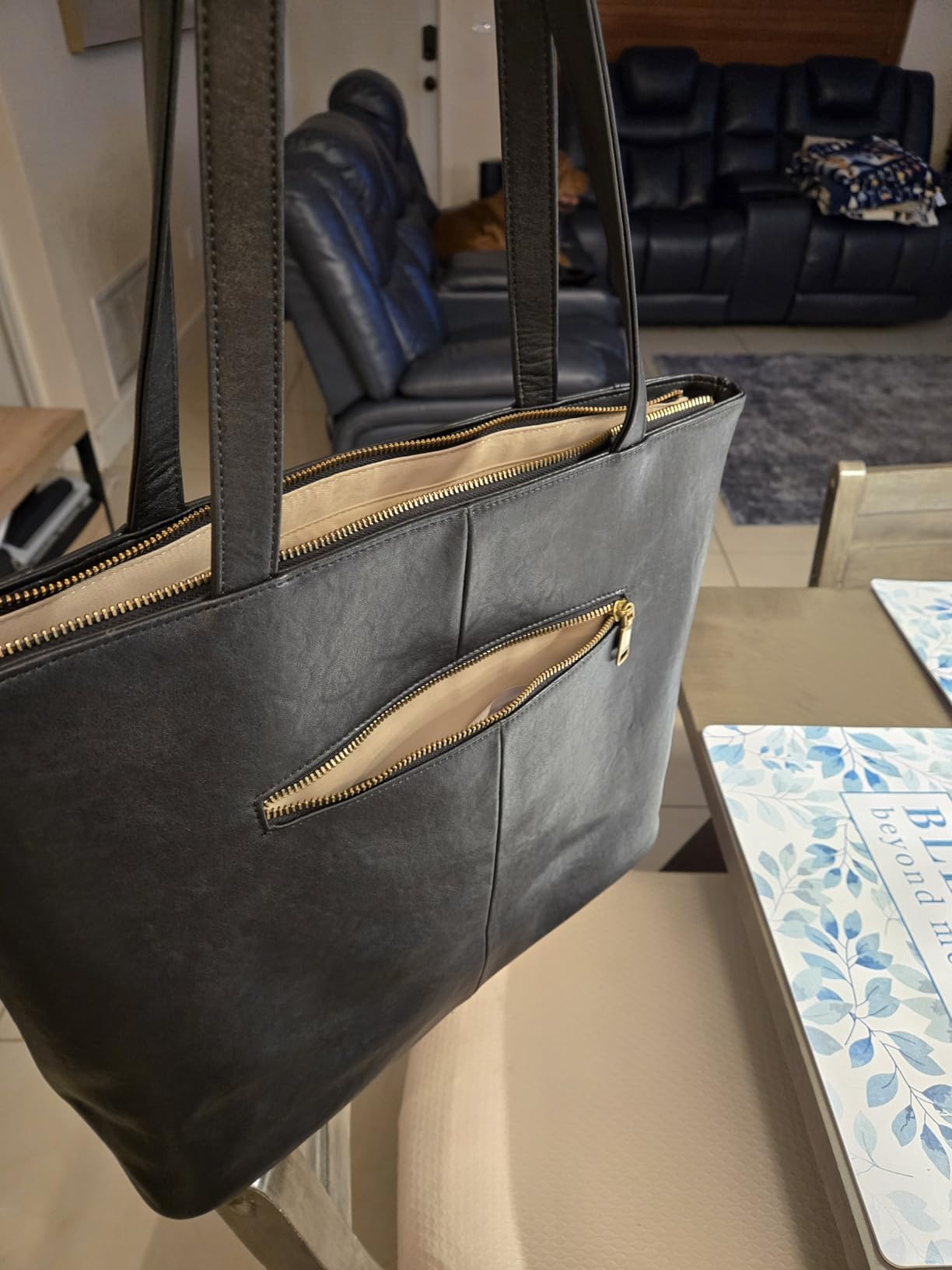 befen Genuine Leather Tote Bag for Women, Large Work Tote Bag with Zipper Leather Purse and Handbags with 15.6