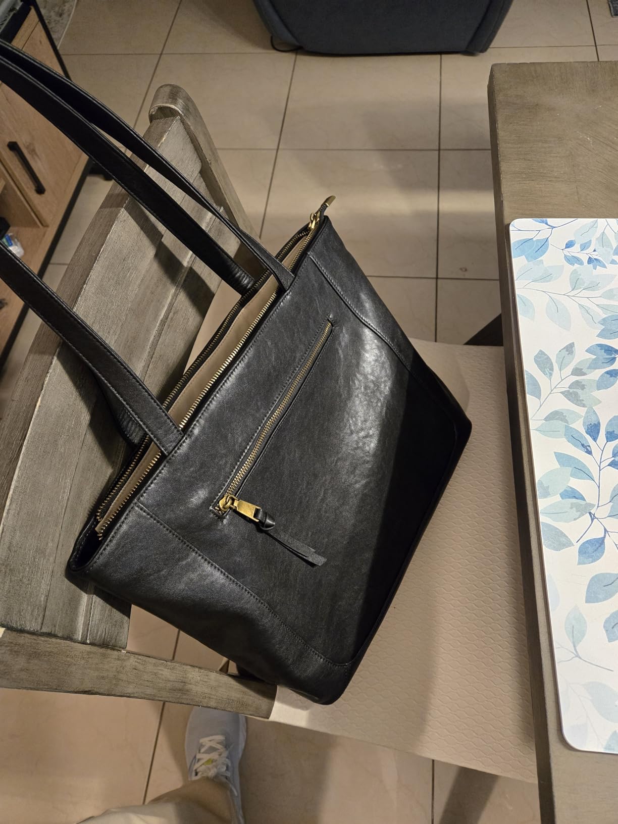 befen Genuine Leather Tote Bag for Women, Large Work Tote Bag with Zipper Leather Purse and Handbags with 15.6
