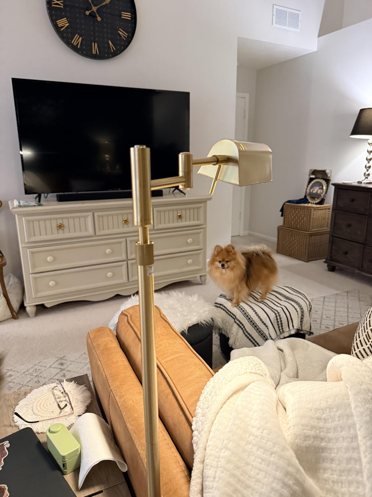 SUNMORY Dimmable LED Pharmacy Floor Lamp, 16W/1500LM Bright Reading Floor Lamp with Remote & Touch Control, 350°Swing Arm, Adjustable Task Craft Standing Lamp for Living Room Bedroom Office, Gold customer photo 2