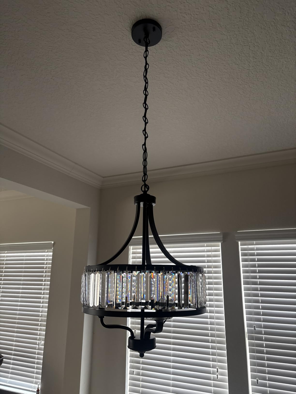 Modern Black Crystal Chandelier,5-Light Farmhouse Dining Room Light Fixture Over Table Adjustable Height Hanging Industrial Pendant Lights Kitchen Island,Living Room Kitchen Island Entryway customer photo 1