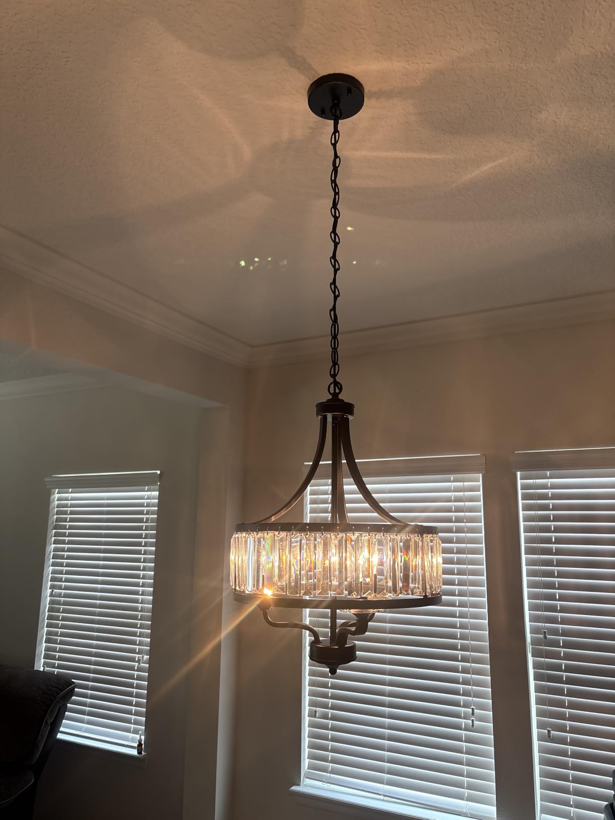 Modern Black Crystal Chandelier,5-Light Farmhouse Dining Room Light Fixture Over Table Adjustable Height Hanging Industrial Pendant Lights Kitchen Island,Living Room Kitchen Island Entryway customer photo 2