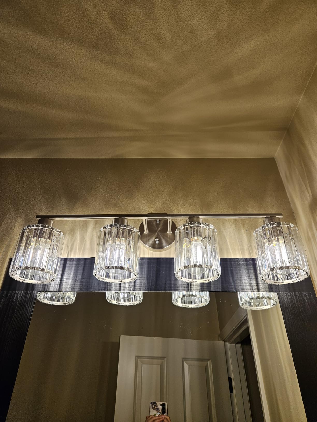 Modern Brushed Nickel Crystal Bathroom Light Fixtures, 3-Light | Bathroom Lighting Fixtures over Mirror, Vanity Lights for Mirror, Restroom (Ceramic E26 Socket, Bulbs Not Include) customer photo 1