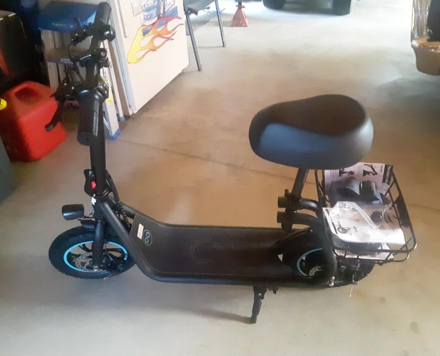 AWWSCOOTER C1 Electric Scooter with Seat for Adults, Foldable Commuter E-Scooter with Basket for Grocery, Pets, and Daily Commute- Classic Black customer photo 1