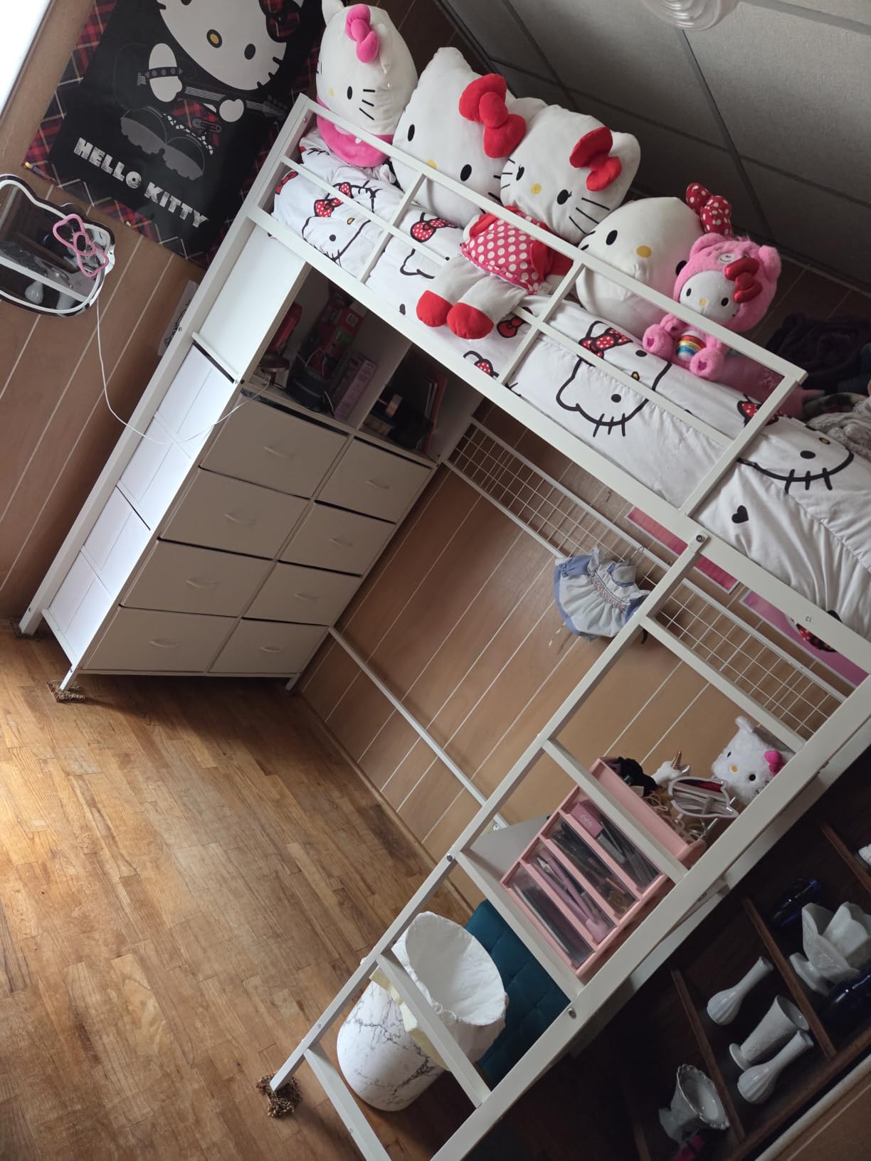 ADORNEVE Loft Bed Full Size with Desk and 8 Storage Drawers, LED Metal Loft Bed with Power Outlet, 2 Shelves & Clothing Rack, Bed with Safety Guardrail & Ladder, Space-Saving, Grey customer photo 1