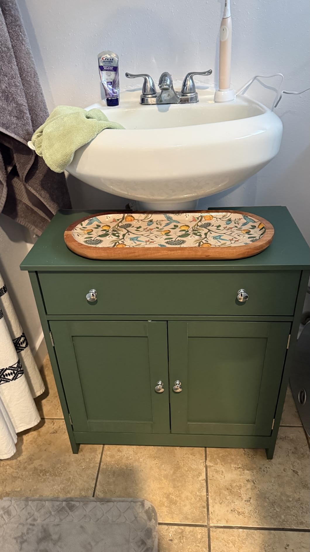Pedestal Sink Storage Cabinet with 2 Doors and Drawer, Bathroom Sink Cabinet, Under Sink Cabinet with U-Shape Cut-Out, Green customer photo 1
