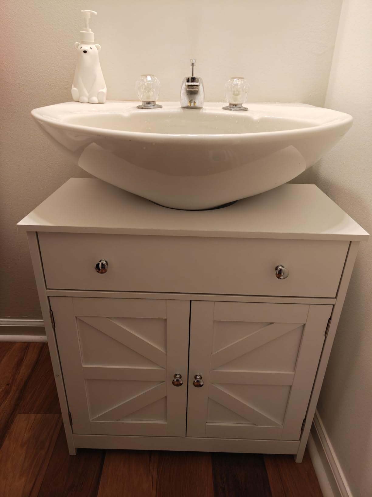 Pedestal Sink Storage Cabinet with 2 Doors and Drawer, Bathroom Sink Cabinet, Under Sink Cabinet with U-Shape Cut-Out, Green customer photo 2
