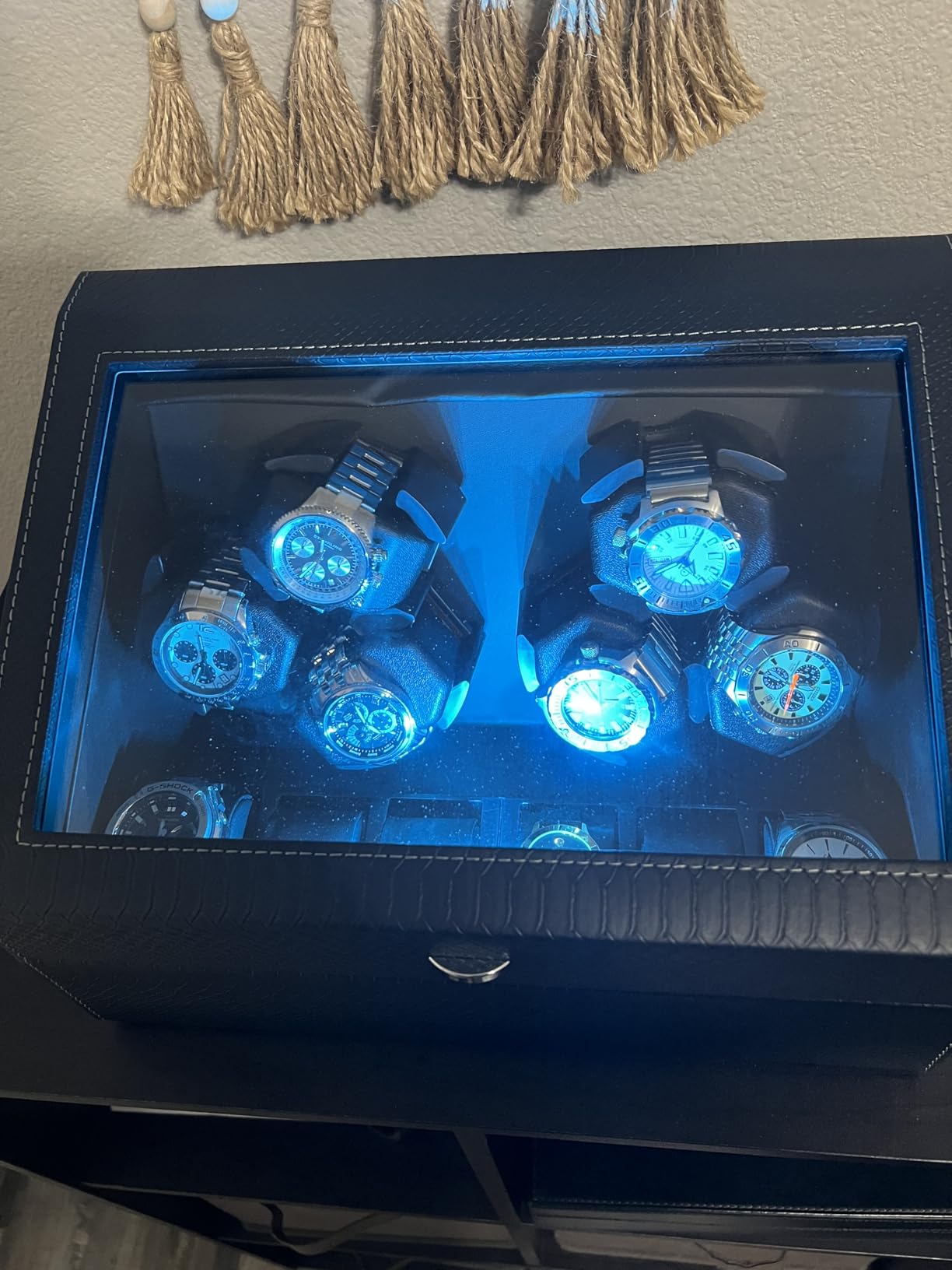 Mcbazel Watch Winder for Automatic Watches, 6 Watch Winder + 6 Storage Case, Watches Winder Box with Super Quiet Motor, Blue LED Light, Memory Foam Pillows, Gift for Men & Women - Black customer photo 2