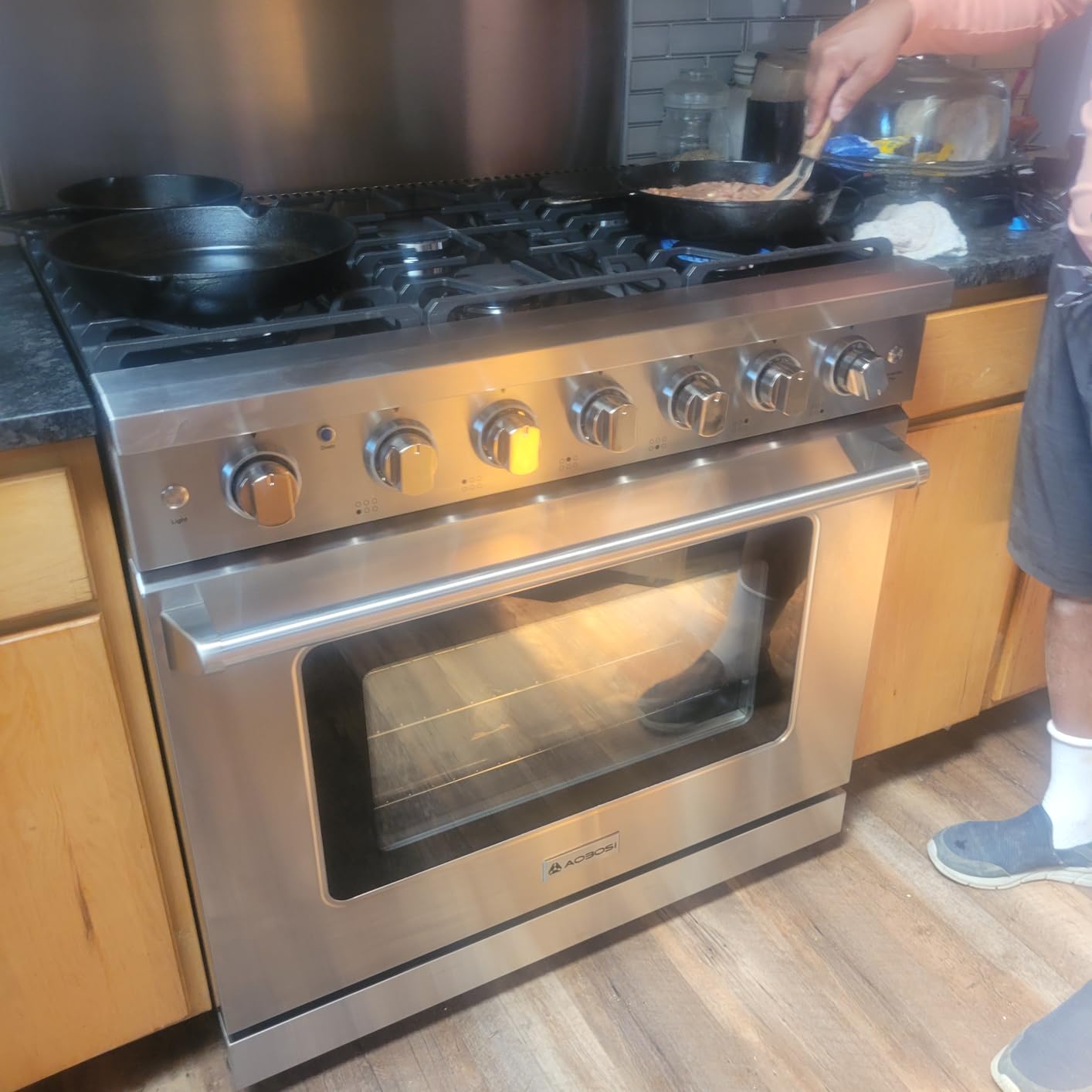 AAOBOSI 36 Inch Front Control Gas Range Oven, 18000 BTU Convection Oven | 6 Cu. Ft 6 Cooktop Burners, Self Clean, Freestanding Heavy Duty Gas Range Stove with Halogen Light, Large Capacity customer photo 1