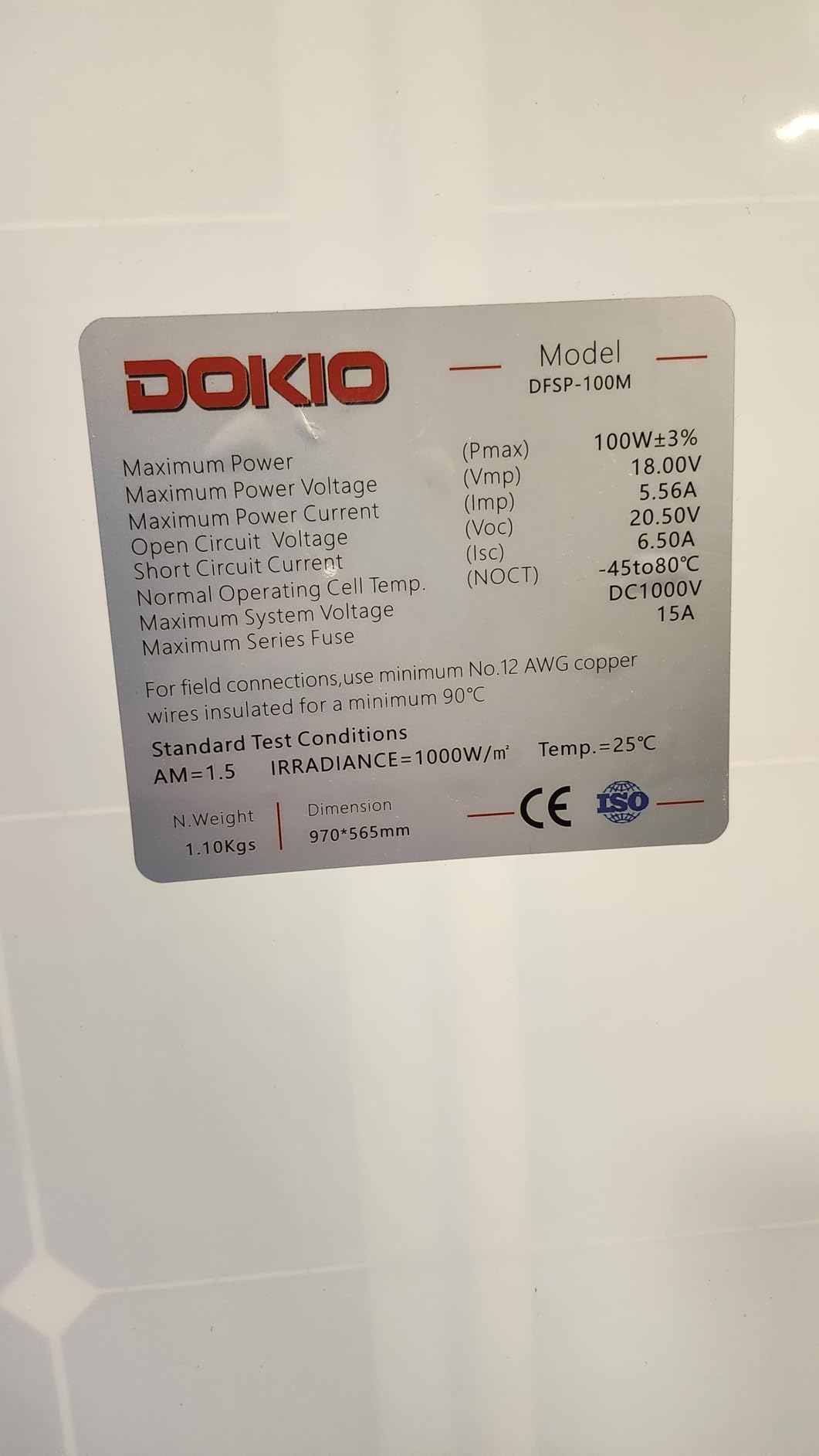 DOKIO 100W Flexible Solar Panel, 18V ETFE, for 12V RV and Marine Systems | Lightweight semi-flexible ETFE panel with MC4 leads; for RV, boat, van, trailer and other off-grid installations customer photo 1