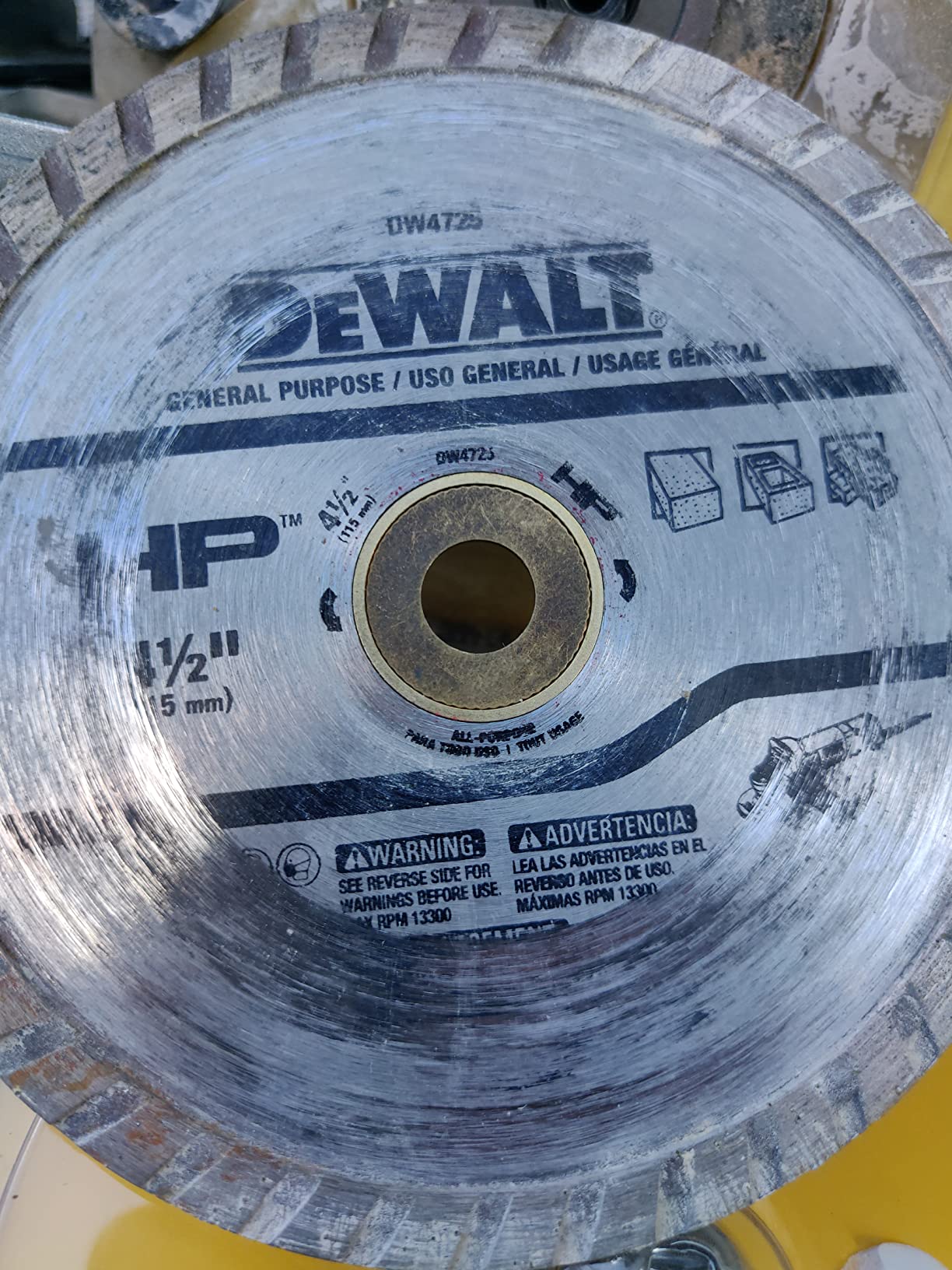 DEWALT Diamond Blade for Masonry, Dry Cutting, Continuous Rim, 7/8-Inch Arbor, 4-1/2-Inch (DW4725) customer photo 1