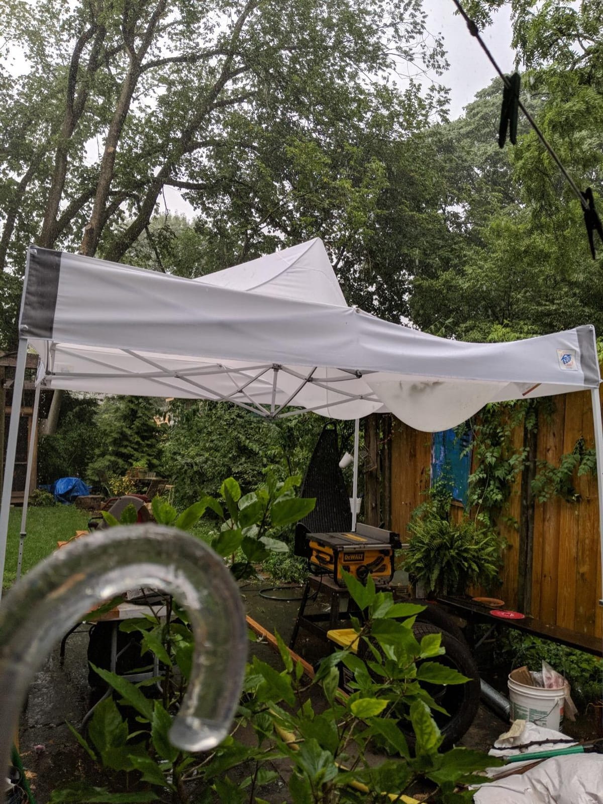 E-Z UP ES100S Instant Commercial Pop Up Canopy Tent, 10' x 10' with 3 Sidewalls, 1 Mid-Zip Sidewall and Wide-Trax Roller Bag, White customer photo 2