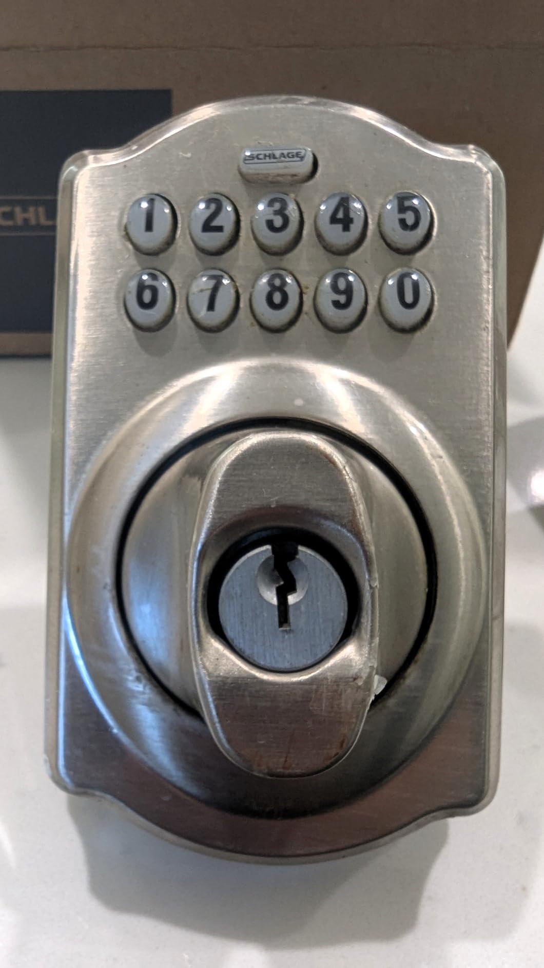 Schlage Plymouth Electronic Keypad Deadbolt Lock, Keyless Front Door Entry, Mechanical Key Backup Included, Satin Chrome, BE365 PLY 626 customer photo 1