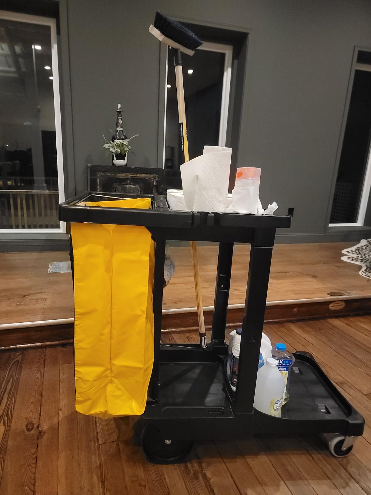 Rubbermaid Commercial Traditional Janitorial 3-Shelf Cleaning Cart, Wheeled with Zippered Yellow Vinyl Bag, for Business/School/Office/Janatorial Cleaning customer photo 2