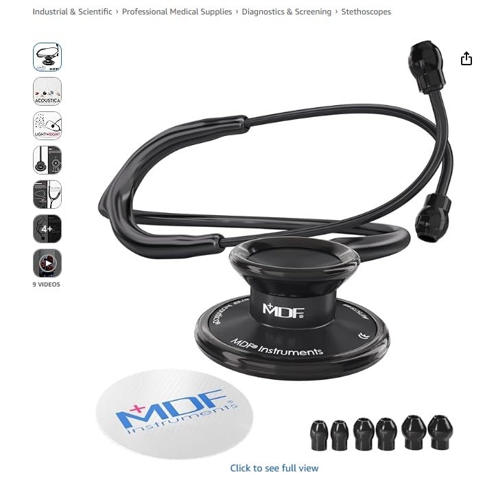 MDF Instruments Acoustica Lightweight Stethoscope for Doctors, Nurses, Students, Home Health Use, Dual Head, Black Tube, Black Chestpiece-Headset, MDF747XPBO customer photo 2