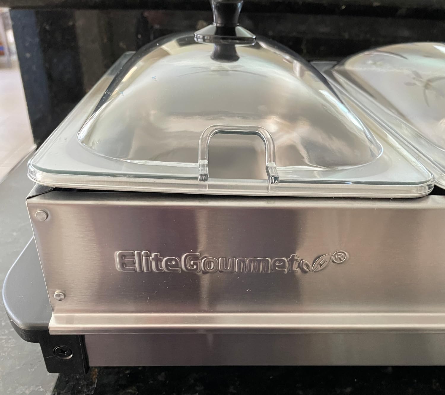 Elite Gourmet EWM-6171 Triple Buffet Server, 7.5 Qt, Stainless Steel | Adjustable Temperature Control, Clear Slotted Lids - Great for Parties, Entertaining, Holidays & Catering - 3 x 2.5 Qt Trays customer photo 1