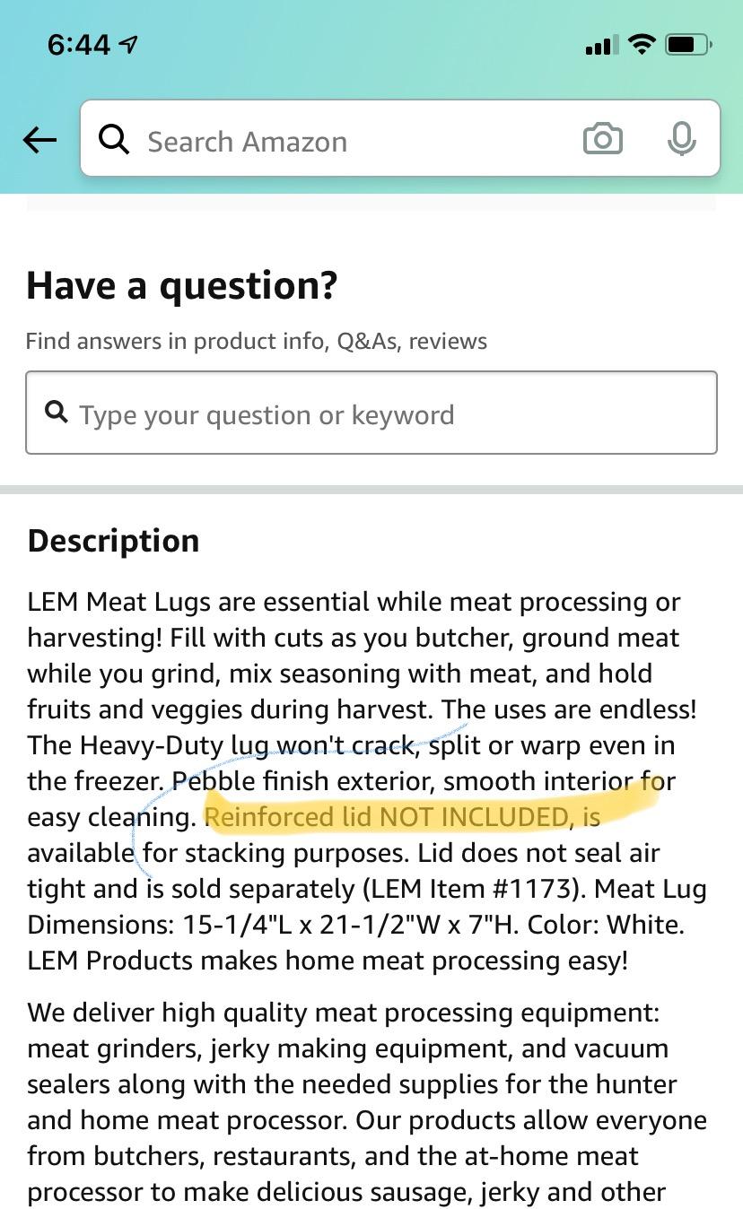 LEM Products Heavy Duty Meat Lug, White | Large Plastic Storage Container for Meal Prep and Meat Mixing customer photo 1
