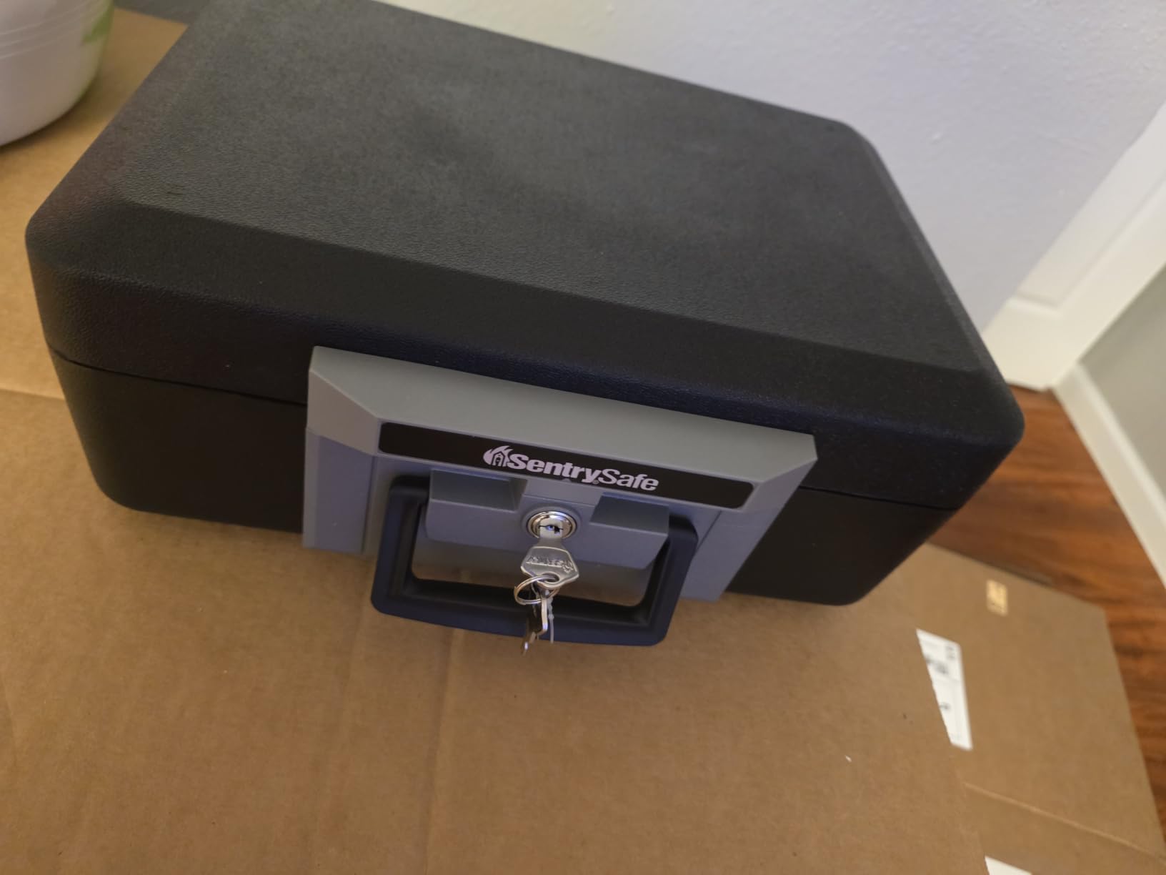 SentrySafe Fireproof Safe Box with Key Lock, Chest Safe with Carrying Handle to Secure Money, Jewelry, Documents, 0.25 Cubic Feet, 6.3 x 15.3 x 12.1 Inches, 1160 customer photo 1
