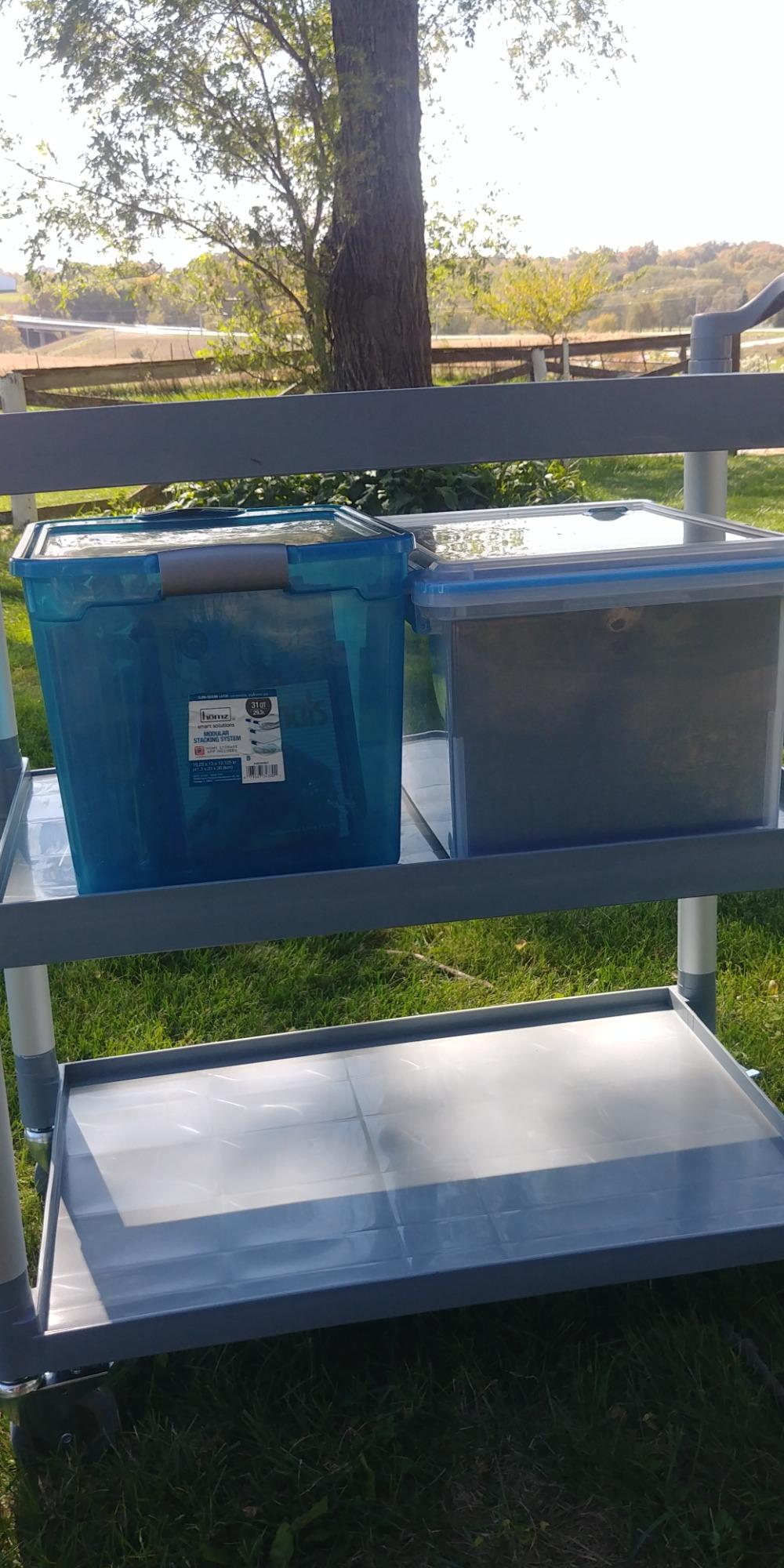 New Star Foodservice Heavy-Duty 3-Tier Plastic Utility Bus Cart with Locking Casters, 350 lb Capacity, 42.5 x 19.5 x 38.5 Inch, Gray customer photo 2