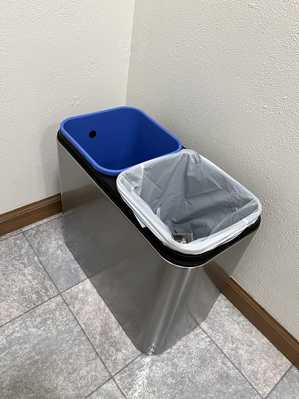 simplehuman Slim Open Recycler, 20L / 5.3 Gallon Commercial Dual Compartment Trash and Recycling Can for Offices, Conference Rooms, Heavy Duty Stainless Steel, ADA-Compliant, Brushed Stainless Steel customer photo 2