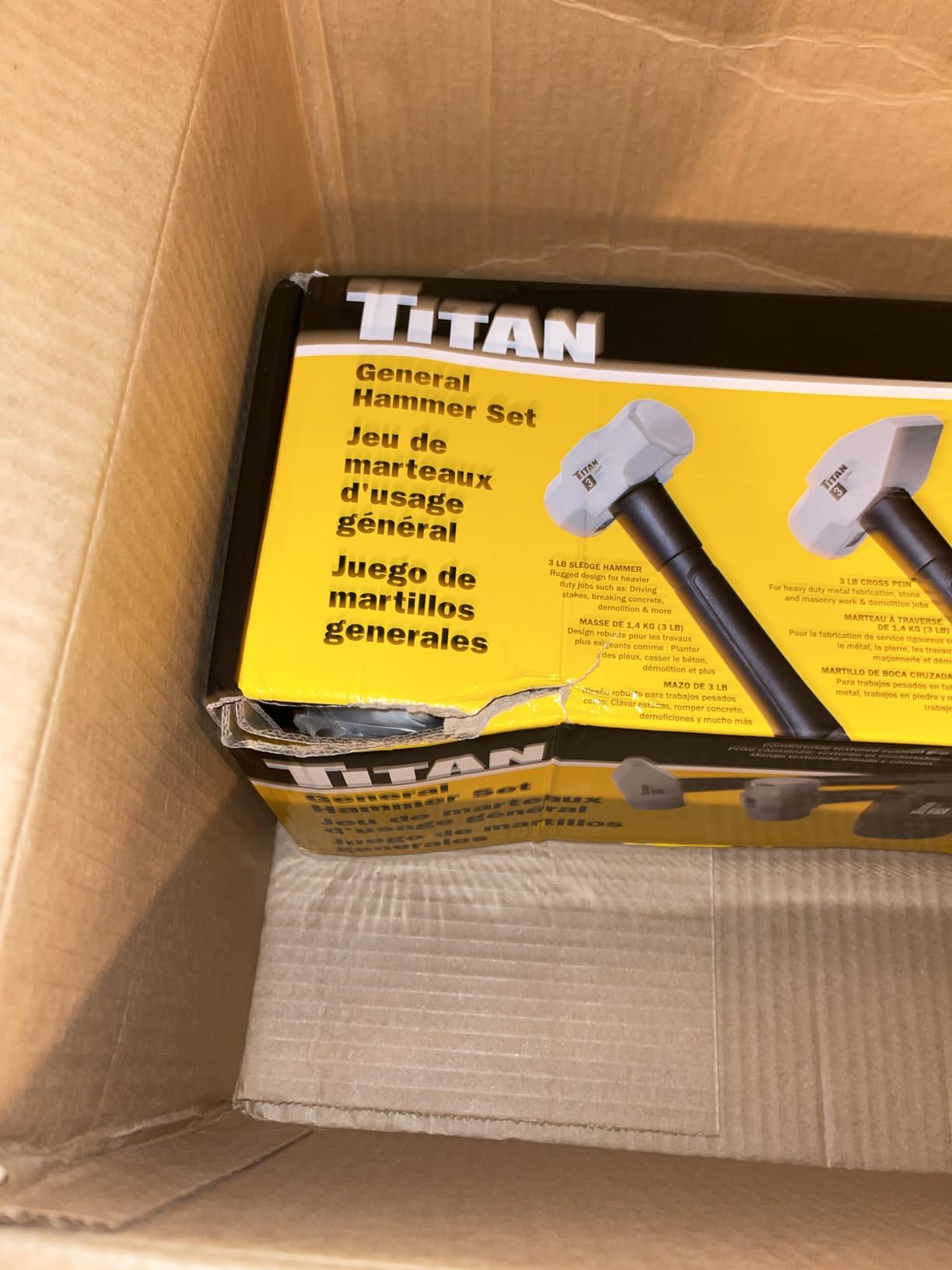 Titan 63125 5-Piece Hammer Set, Includes 16oz & 32oz Ball Pein, 32oz Sledge, 32oz Rubber Mallet, 3lb Sledgehammer, & 3lb Cross Pein, Shock Absorbing Fiberglass Handles customer photo 2